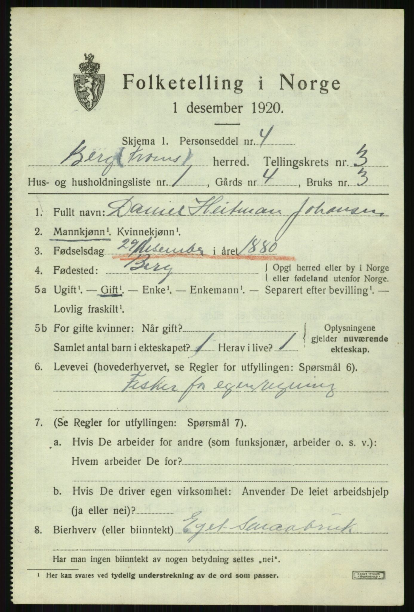 SATØ, 1920 census for Berg, 1920, p. 1236