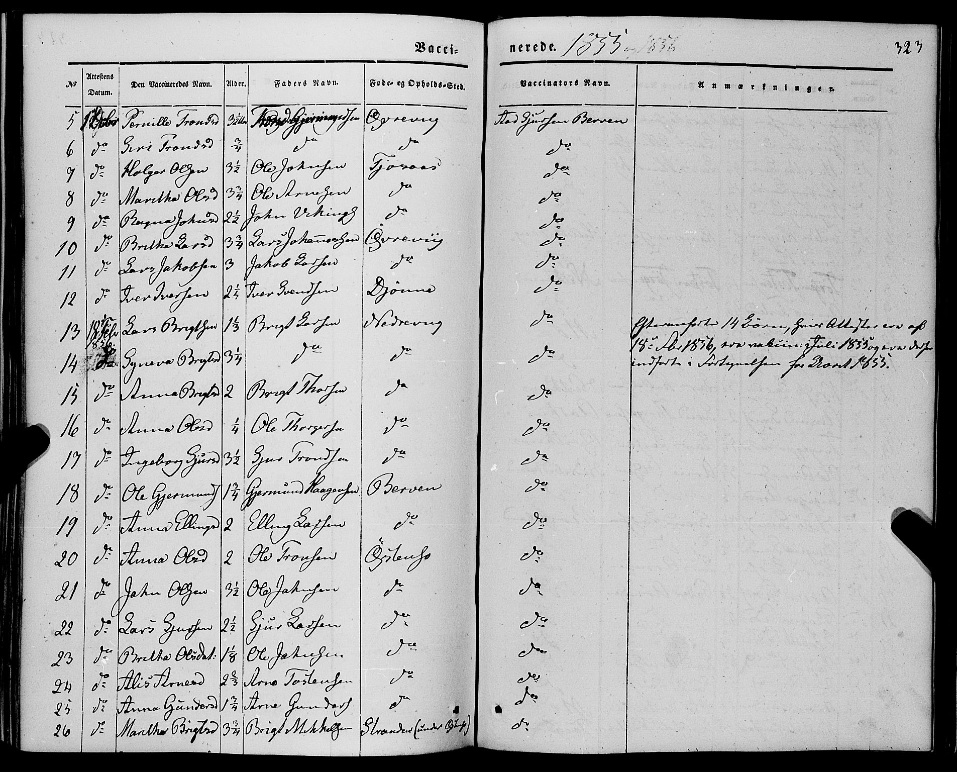 Kvam sokneprestembete, AV/SAB-A-76201/H/Haa: Parish register (official) no. A 8, 1844-1863, p. 323