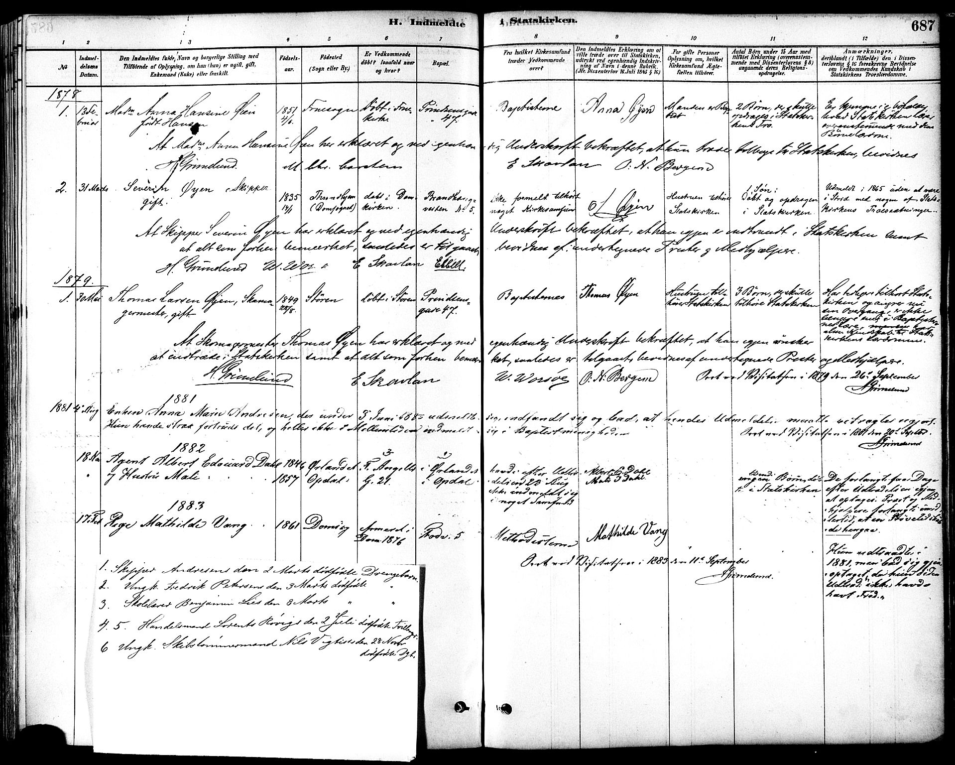 Ministerialprotokoller, klokkerbøker og fødselsregistre - Sør-Trøndelag, SAT/A-1456/601/L0058: Parish register (official) no. 601A26, 1877-1891, p. 687