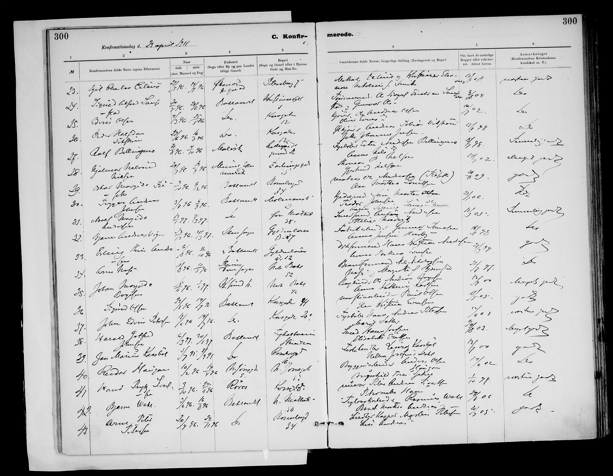 Ministerialprotokoller, klokkerbøker og fødselsregistre - Sør-Trøndelag, AV/SAT-A-1456/604/L0203: Parish register (official) no. 604A23, 1908-1916, p. 300