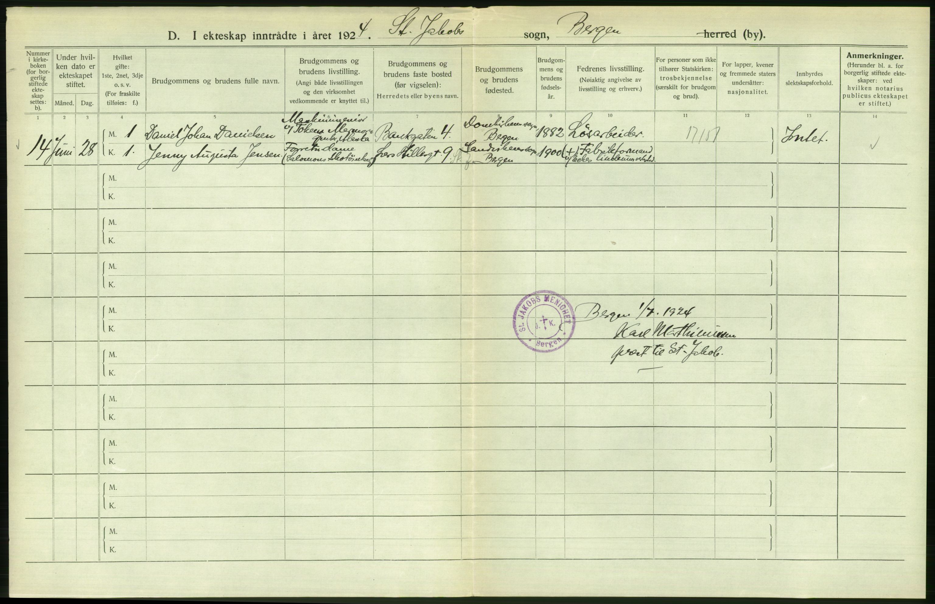 Statistisk sentralbyrå, Sosiodemografiske emner, Befolkning, AV/RA-S-2228/D/Df/Dfc/Dfcd/L0028: Bergen: Gifte, døde., 1924, p. 294