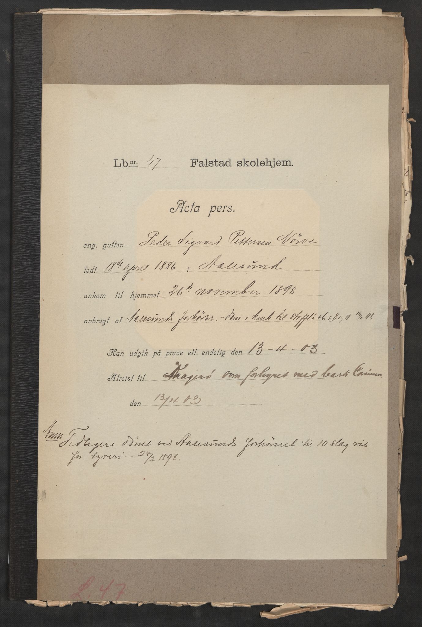 Falstad skolehjem, RA/S-1676/E/Eb/L0002: Elevmapper løpenr. 42-61, 1898-1907, p. 151