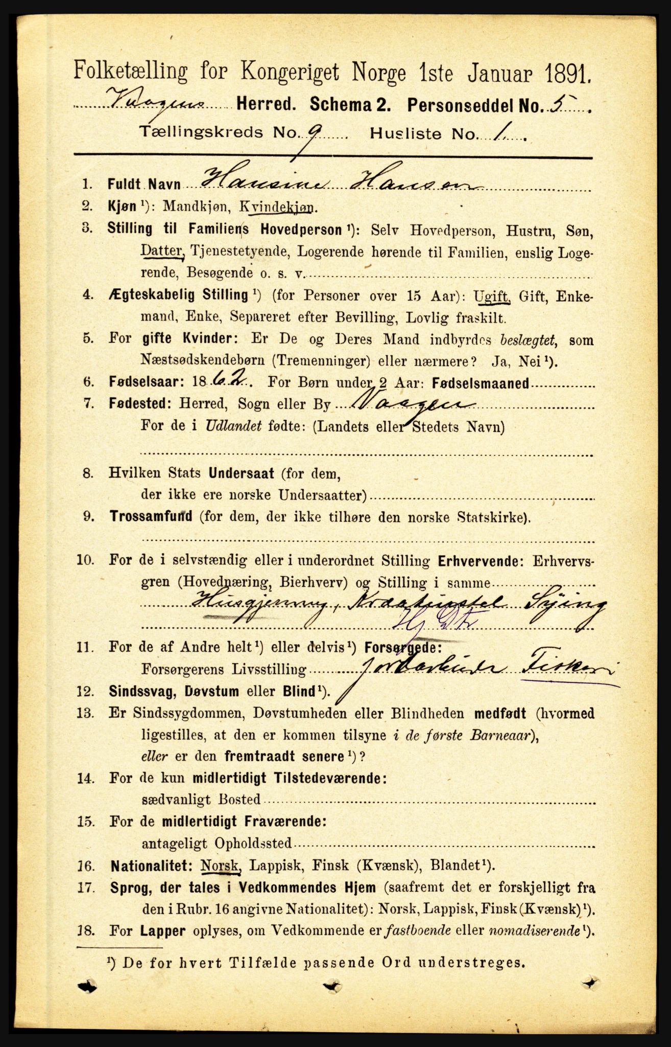 RA, 1891 census for 1865 Vågan, 1891, p. 2266