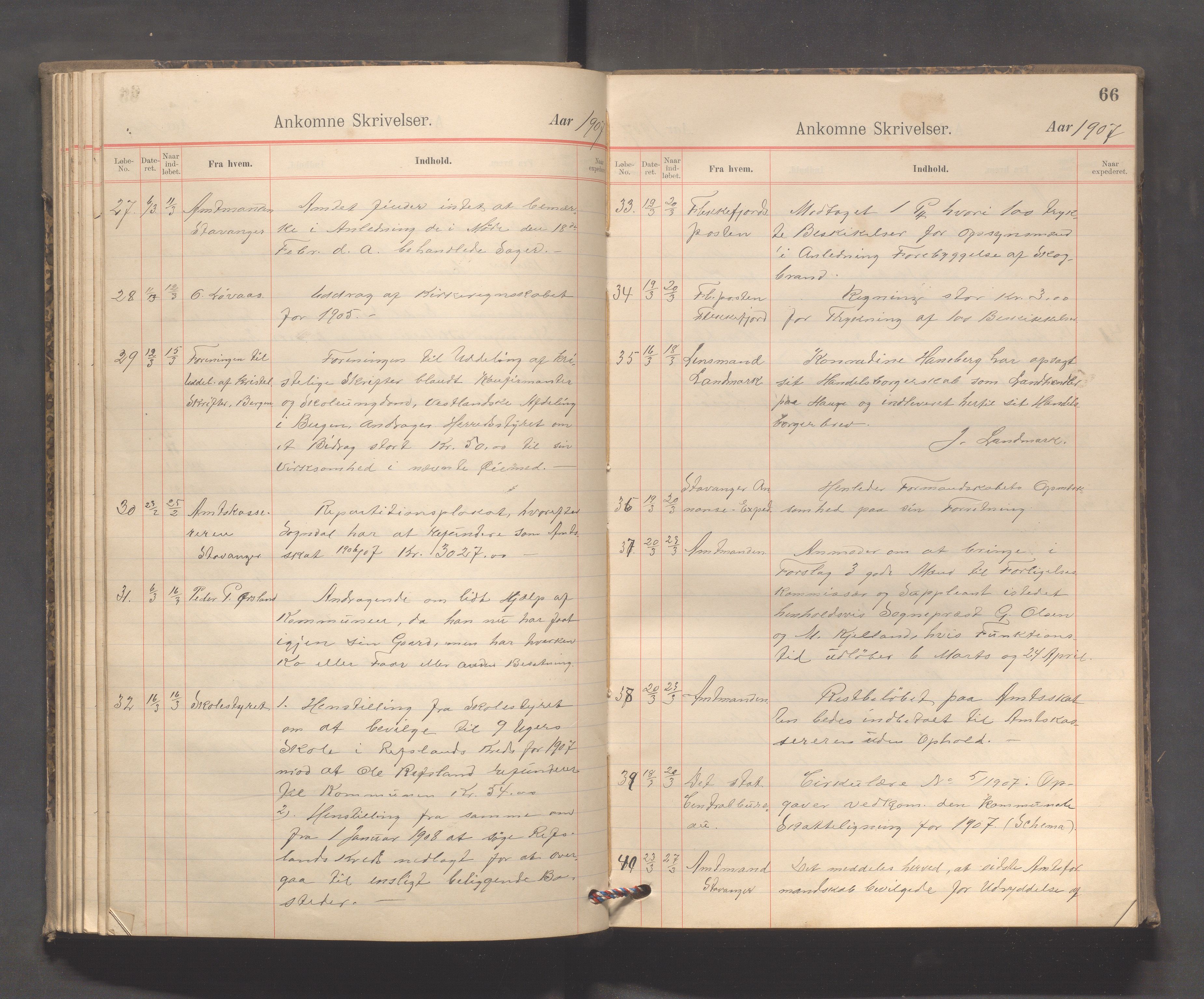 Sokndal kommune - Formannskapet/Sentraladministrasjonen, IKAR/K-101099/C/Ca/L0003: Journal, 1904-1912, p. 66