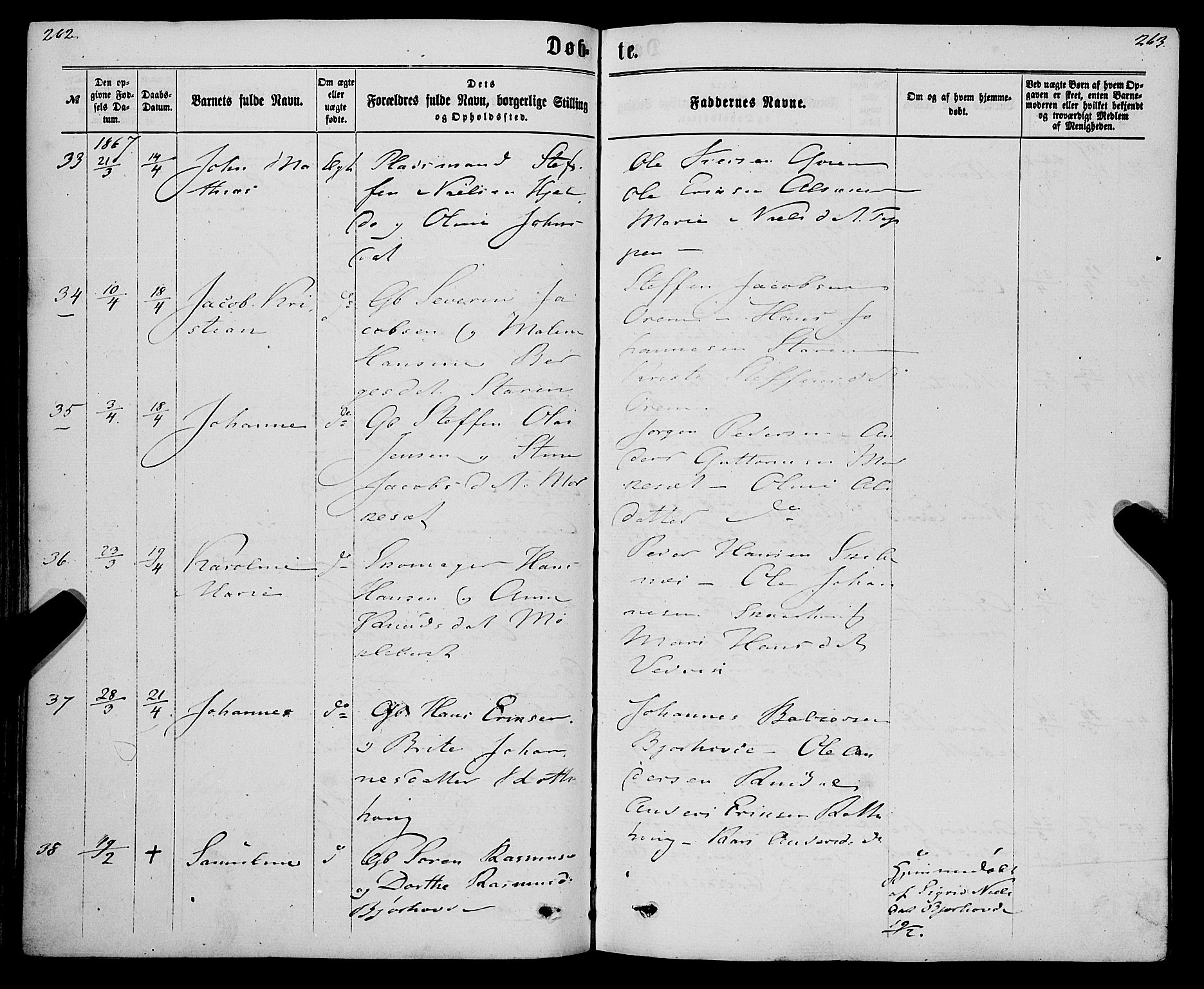 Eid sokneprestembete, AV/SAB-A-82301/H/Haa/Haaa/L0009: Parish register (official) no. A 9, 1861-1868, p. 262-263