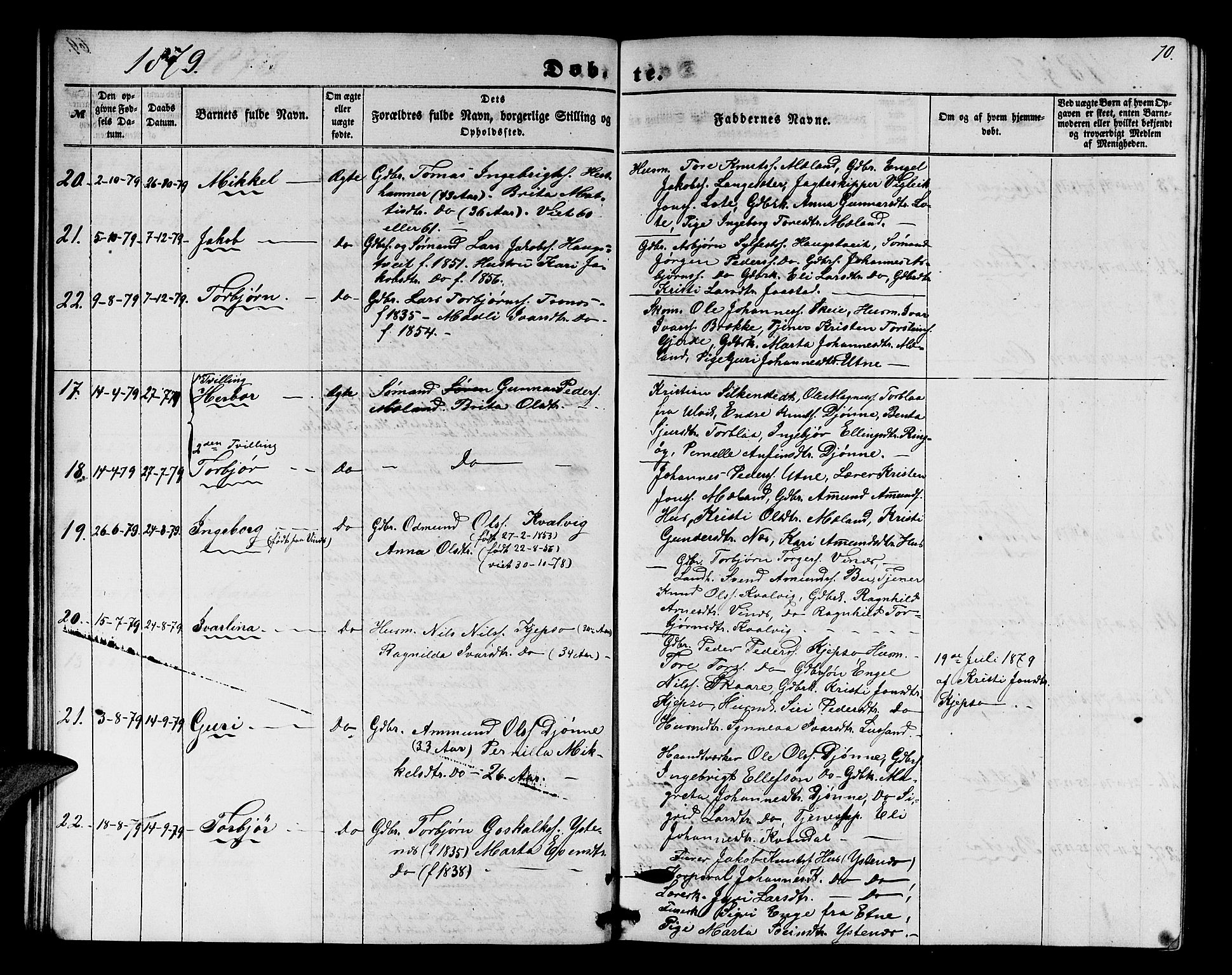 Ullensvang sokneprestembete, SAB/A-78701/H/Hab: Parish register (copy) no. E 6, 1857-1886, p. 70