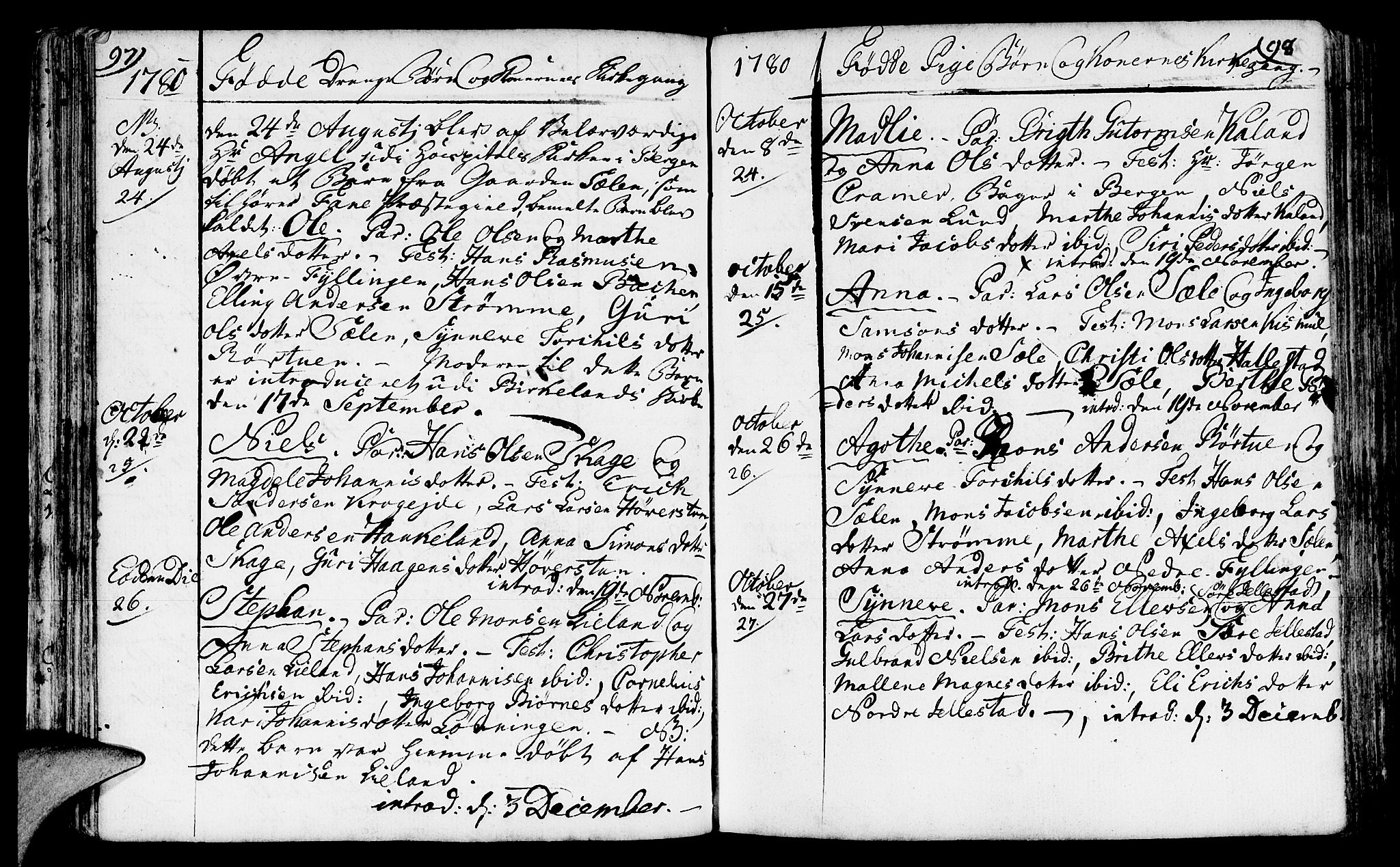 Fana Sokneprestembete, AV/SAB-A-75101/H/Haa/Haaa/L0005: Parish register (official) no. A 5, 1773-1799, p. 97-98