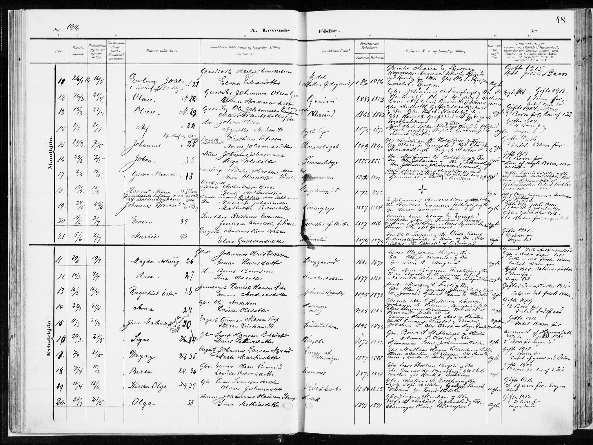 Ringsaker prestekontor, AV/SAH-PREST-014/K/Ka/L0019: Parish register (official) no. 19, 1905-1920, p. 48