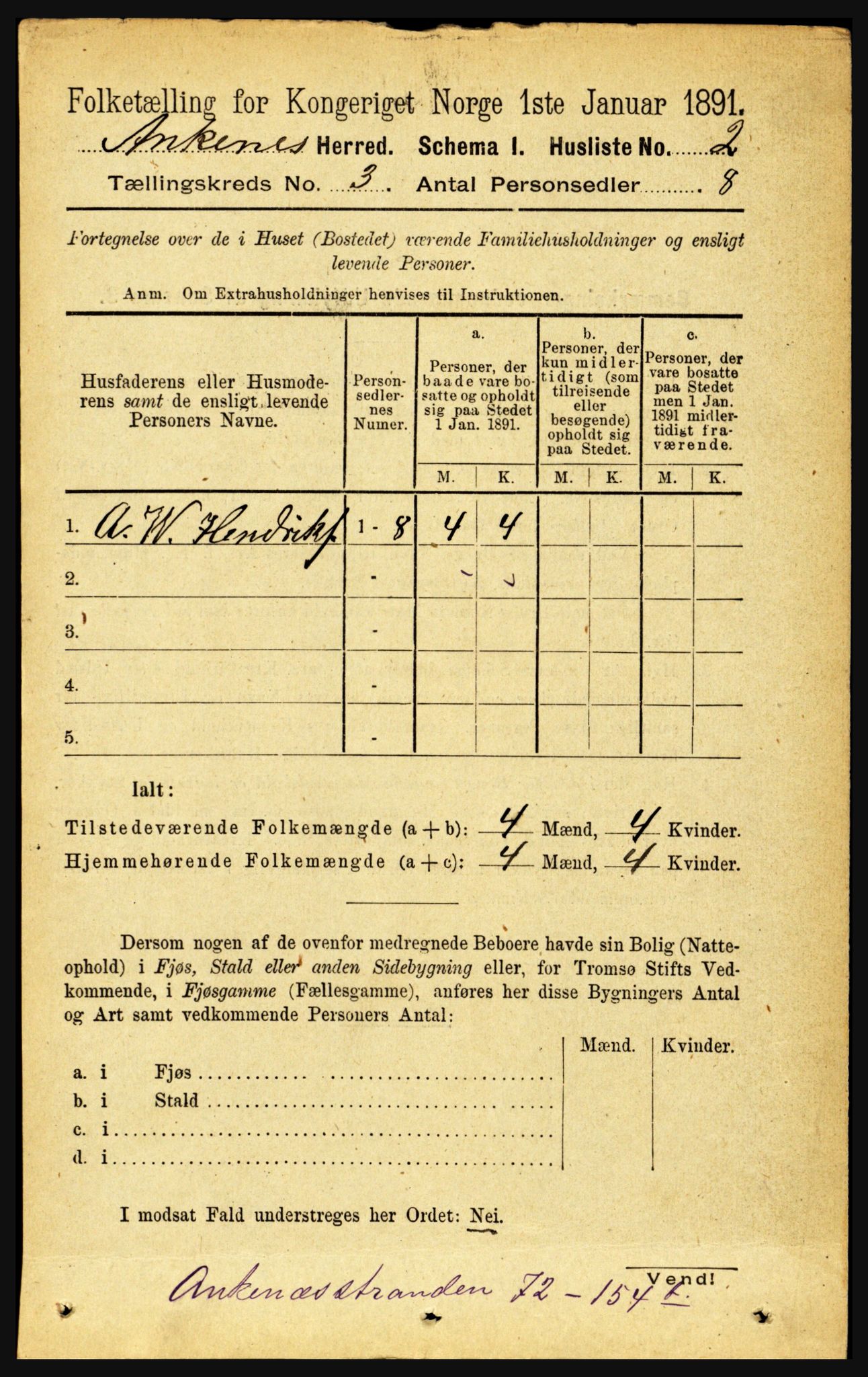 RA, 1891 census for 1855 Ankenes, 1891, p. 1465