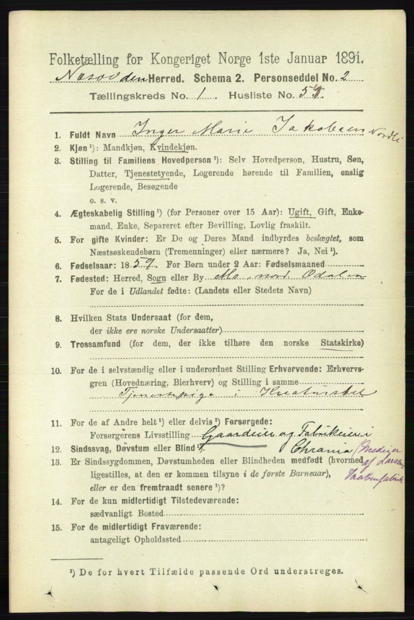 RA, 1891 census for 0216 Nesodden, 1891, p. 351