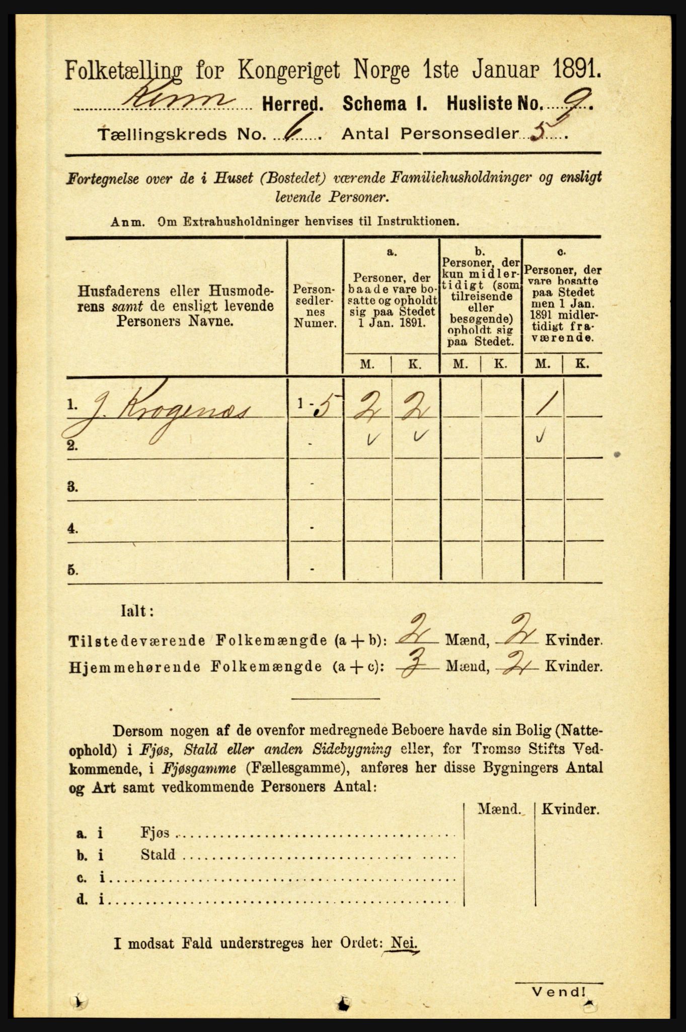 RA, 1891 census for 1437 Kinn, 1891, p. 2221