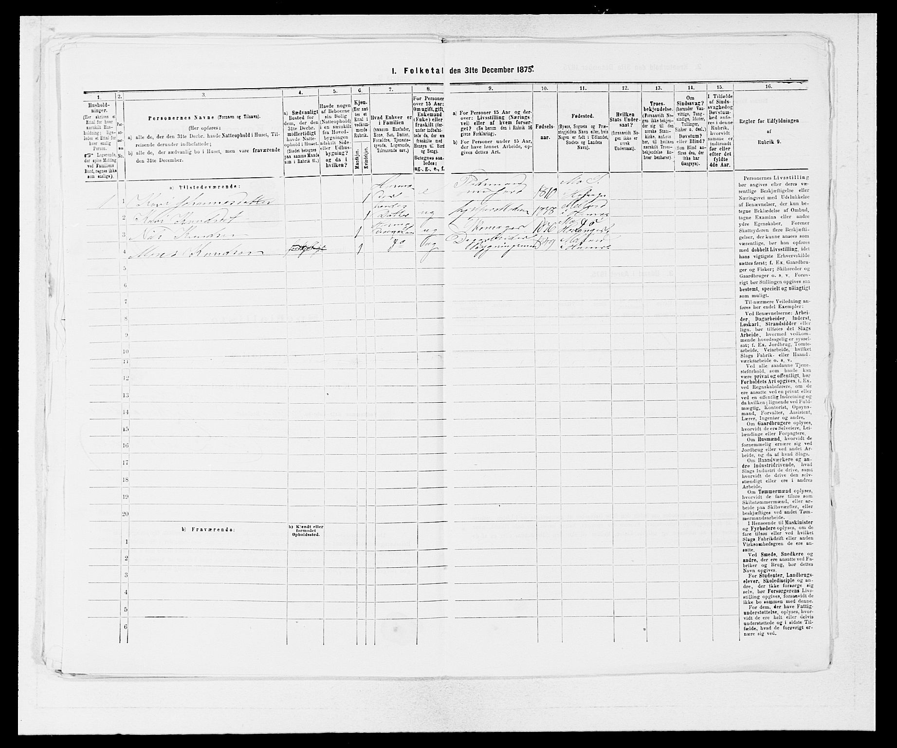 SAB, 1875 census for 1254P Hamre, 1875, p. 300