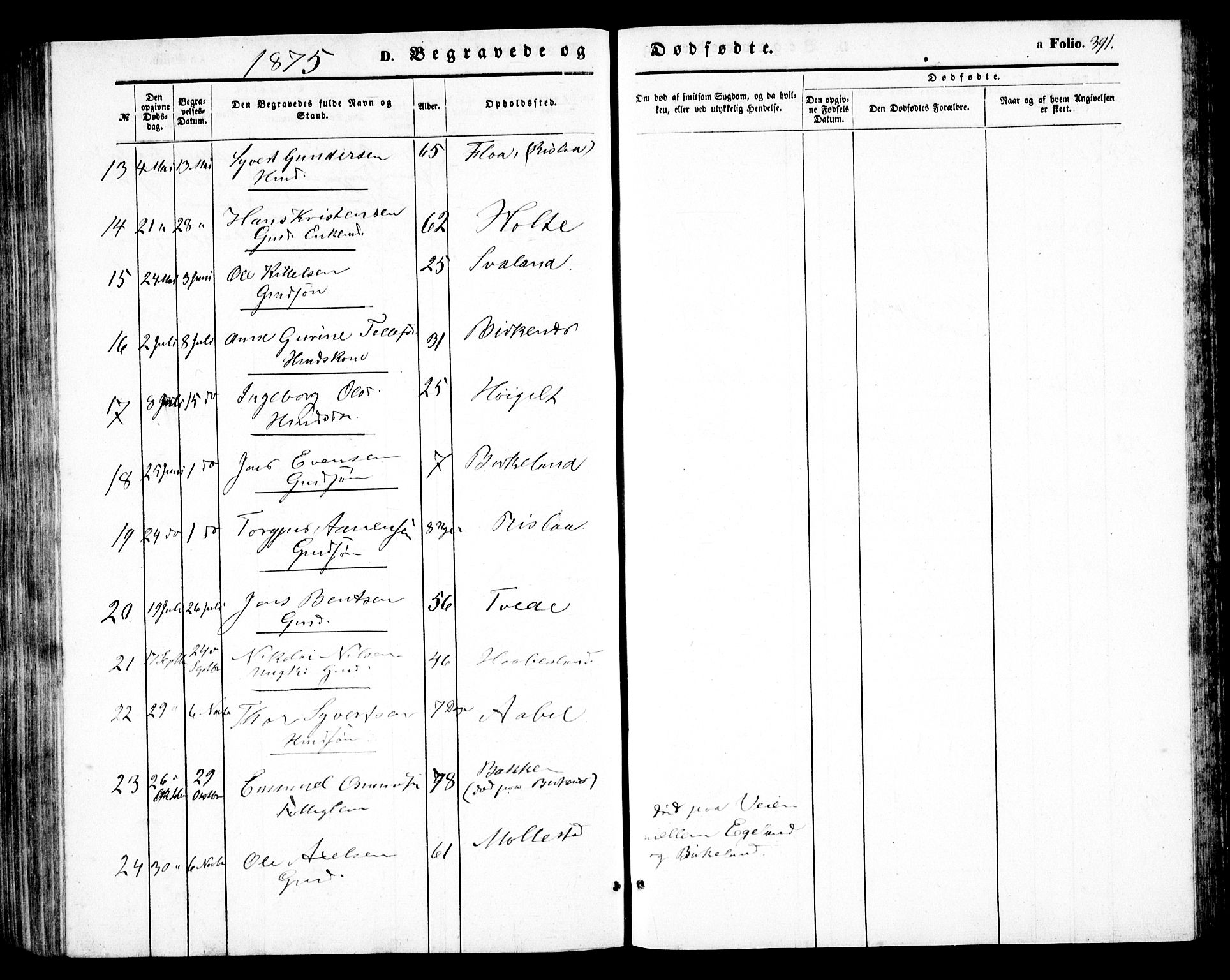 Birkenes sokneprestkontor, AV/SAK-1111-0004/F/Fb/L0002: Parish register (copy) no. B 2, 1849-1876, p. 391