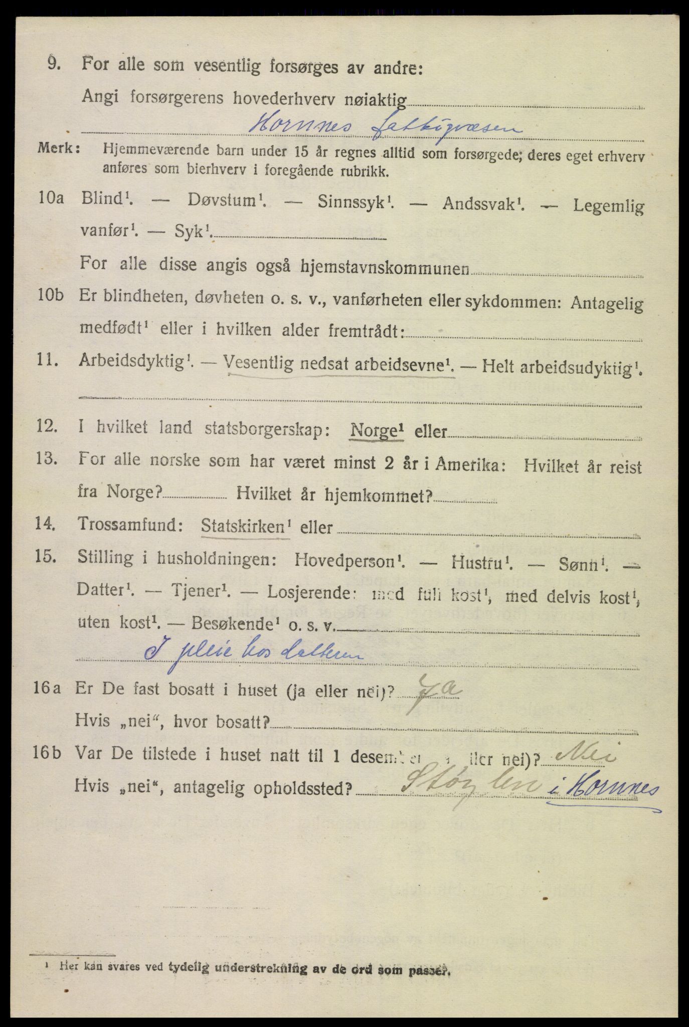 SAK, 1920 census for Hornnes, 1920, p. 1550