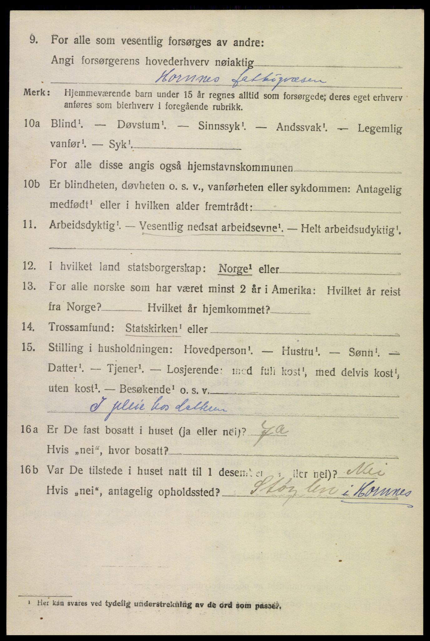 SAK, 1920 census for Hornnes, 1920, p. 1550