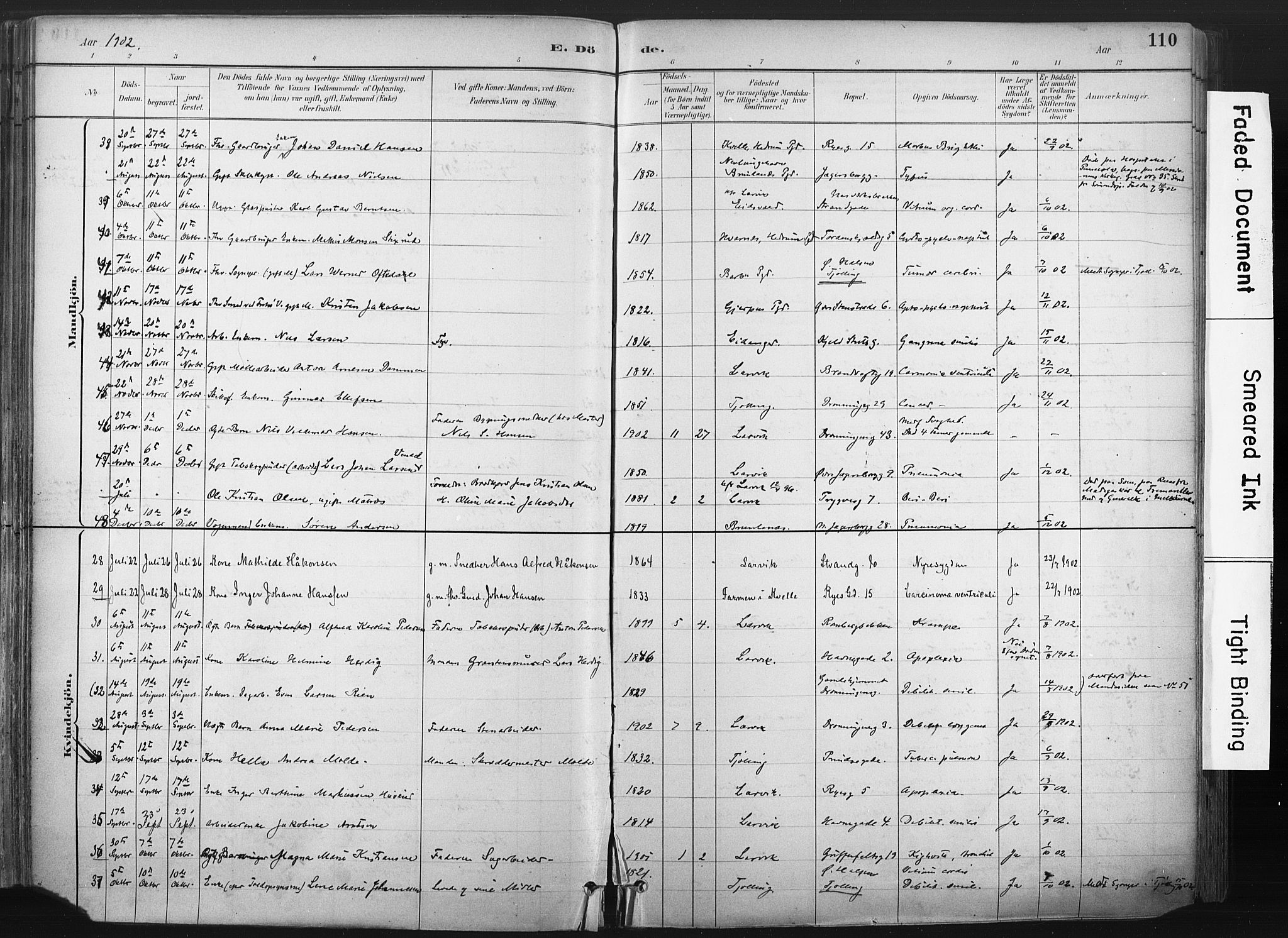 Larvik kirkebøker, AV/SAKO-A-352/F/Fa/L0010: Parish register (official) no. I 10, 1884-1910, p. 110