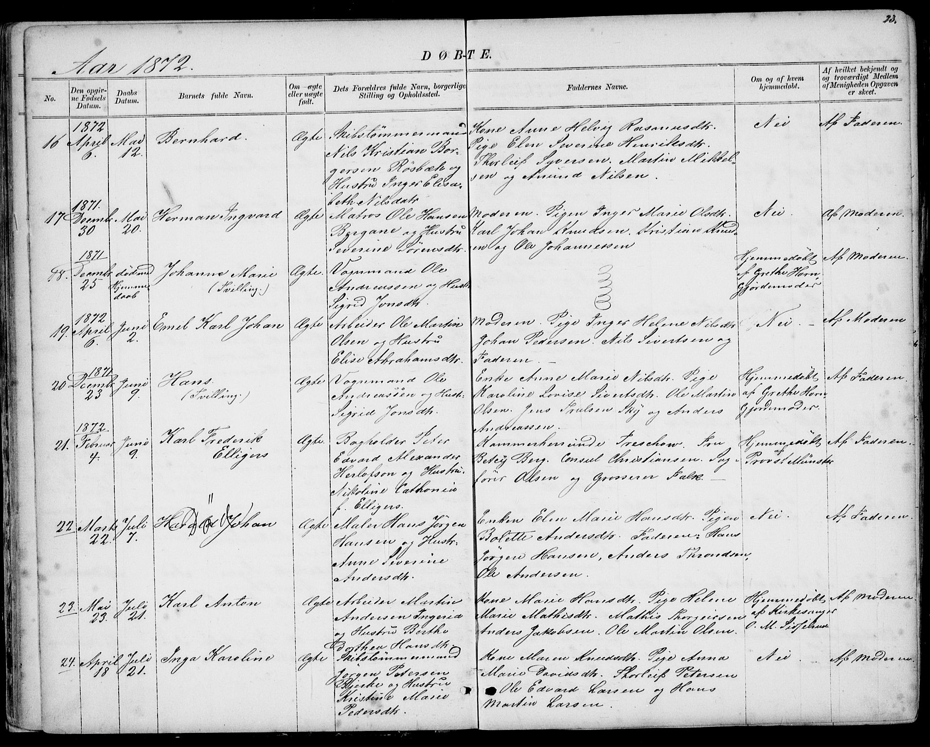 Larvik kirkebøker, AV/SAKO-A-352/G/Gb/L0003: Parish register (copy) no. II 3, 1867-1899, p. 23