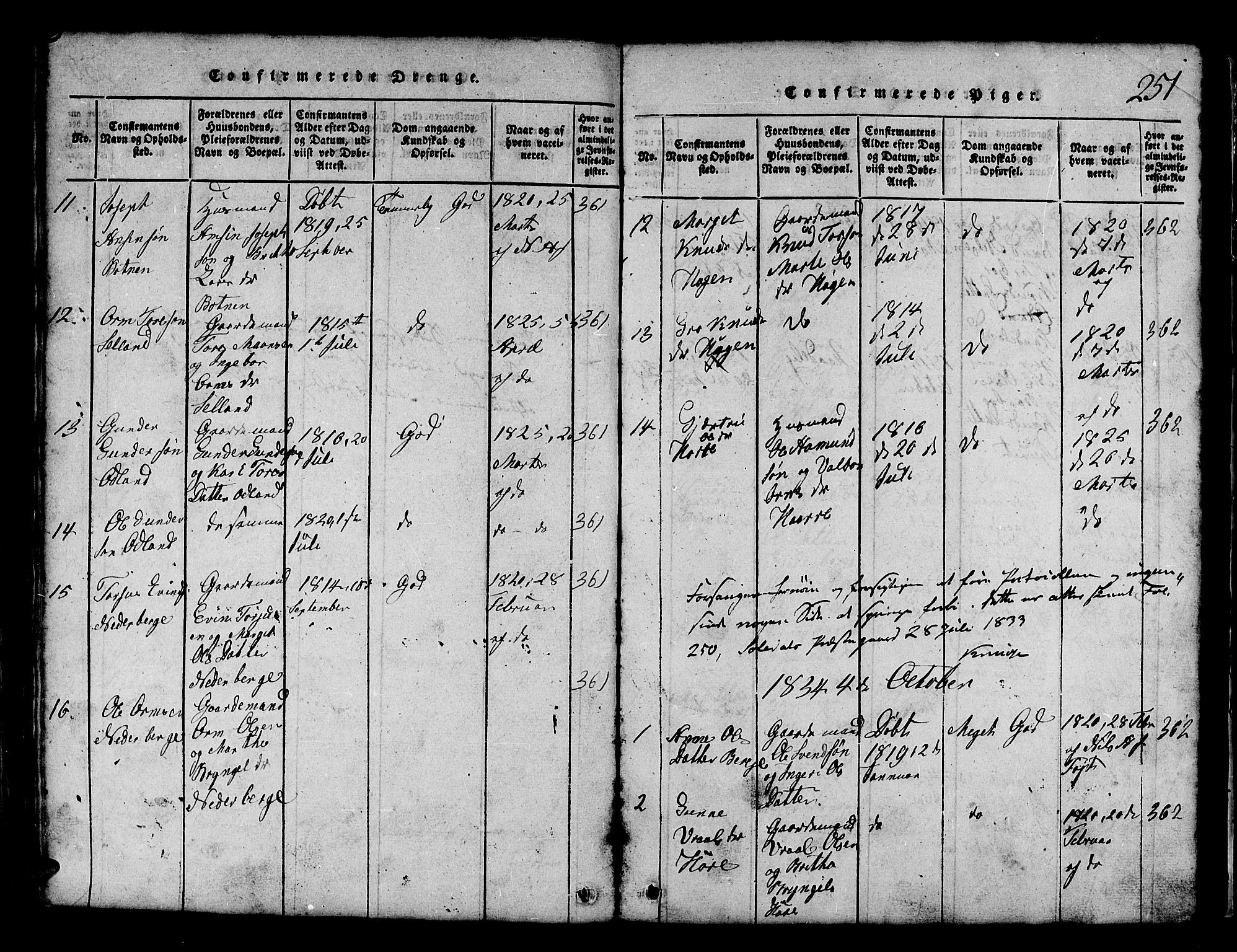 Røldal sokneprestembete, SAB/A-100247: Parish register (copy) no. A 1, 1817-1860, p. 251