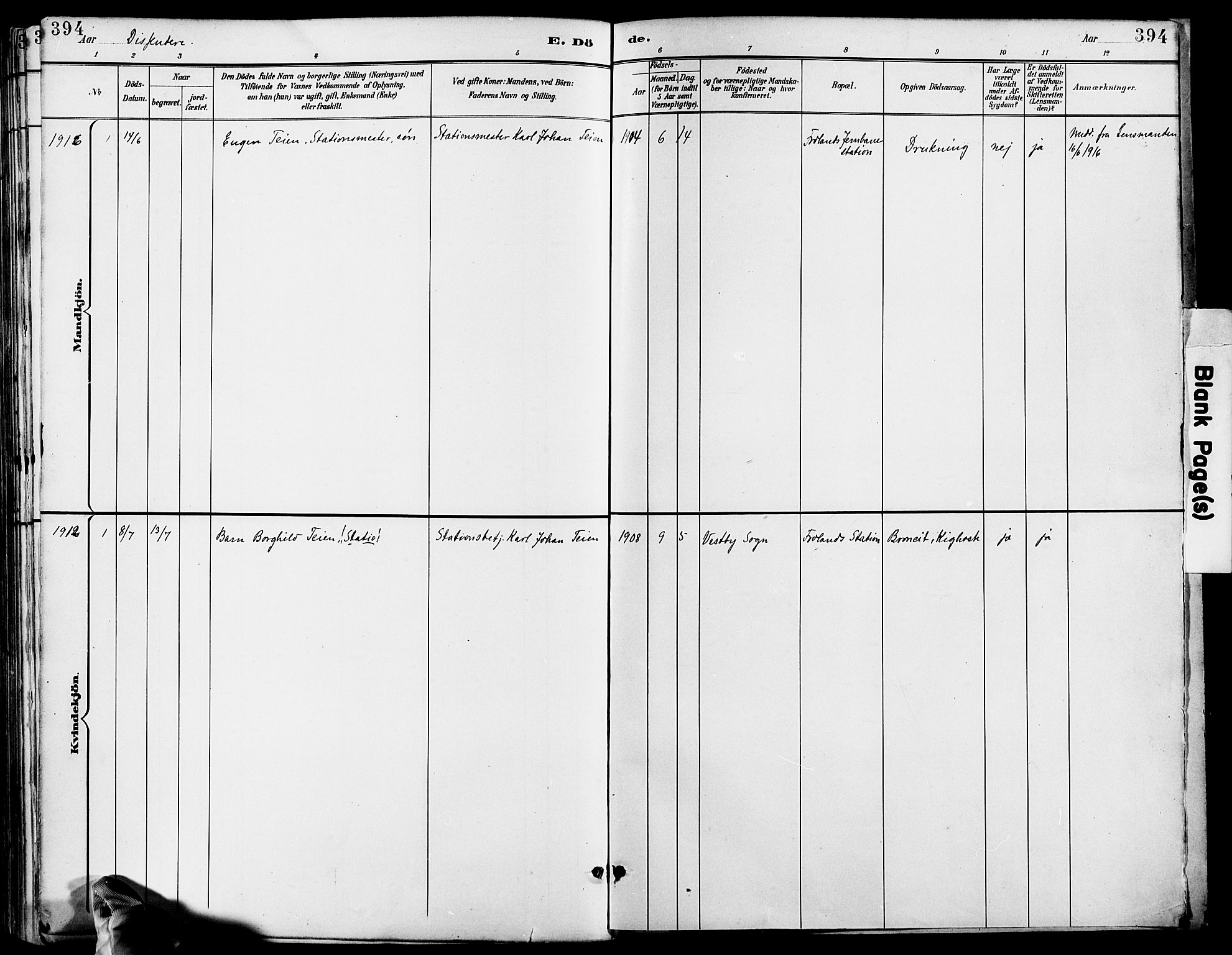 Froland sokneprestkontor, SAK/1111-0013/F/Fb/L0010: Parish register (copy) no. B 10, 1893-1920, p. 394