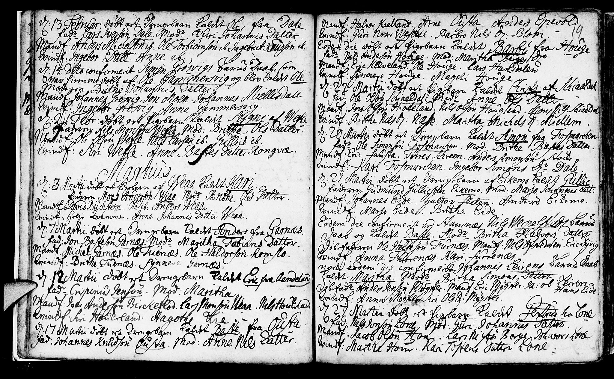 Haus sokneprestembete, SAB/A-75601/H/Haa: Parish register (official) no. A 5, 1733-1747, p. 19