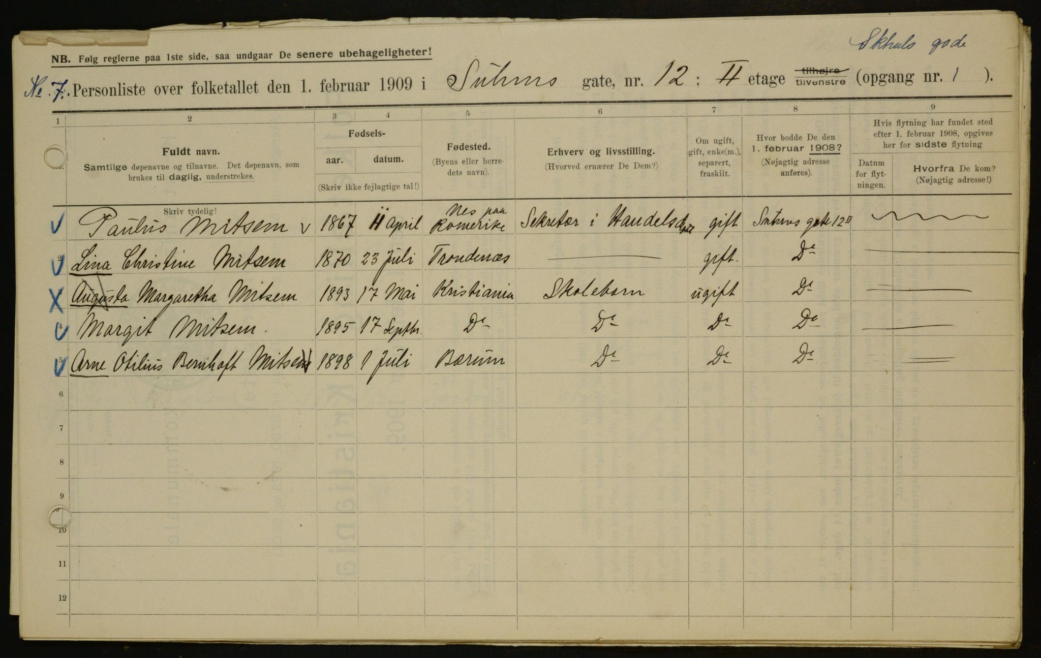 OBA, Municipal Census 1909 for Kristiania, 1909, p. 94642