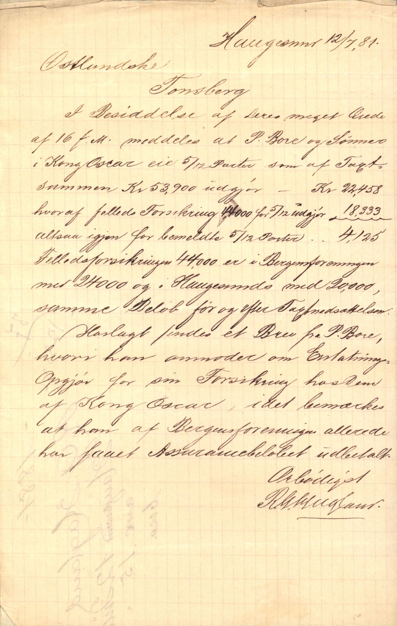 Pa 63 - Østlandske skibsassuranceforening, VEMU/A-1079/G/Ga/L0014/0003: Havaridokumenter / Helene, Joanchas, Kong Oskar af Sandefjord, Kong Oscar af Haugesund, 1881, p. 38