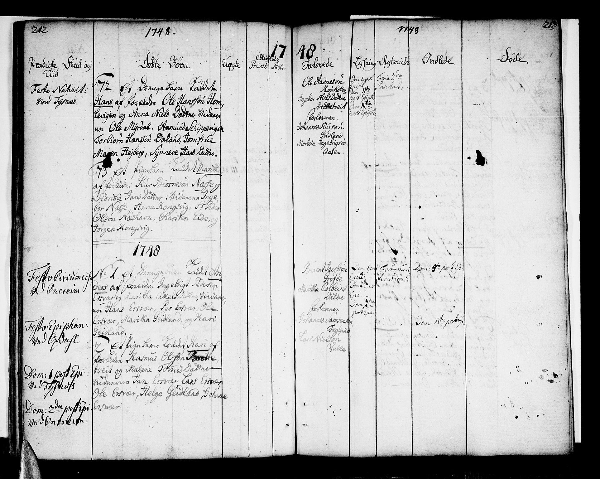 Tysnes sokneprestembete, SAB/A-78601/H/Haa: Parish register (official) no. A 3, 1740-1749, p. 212-213