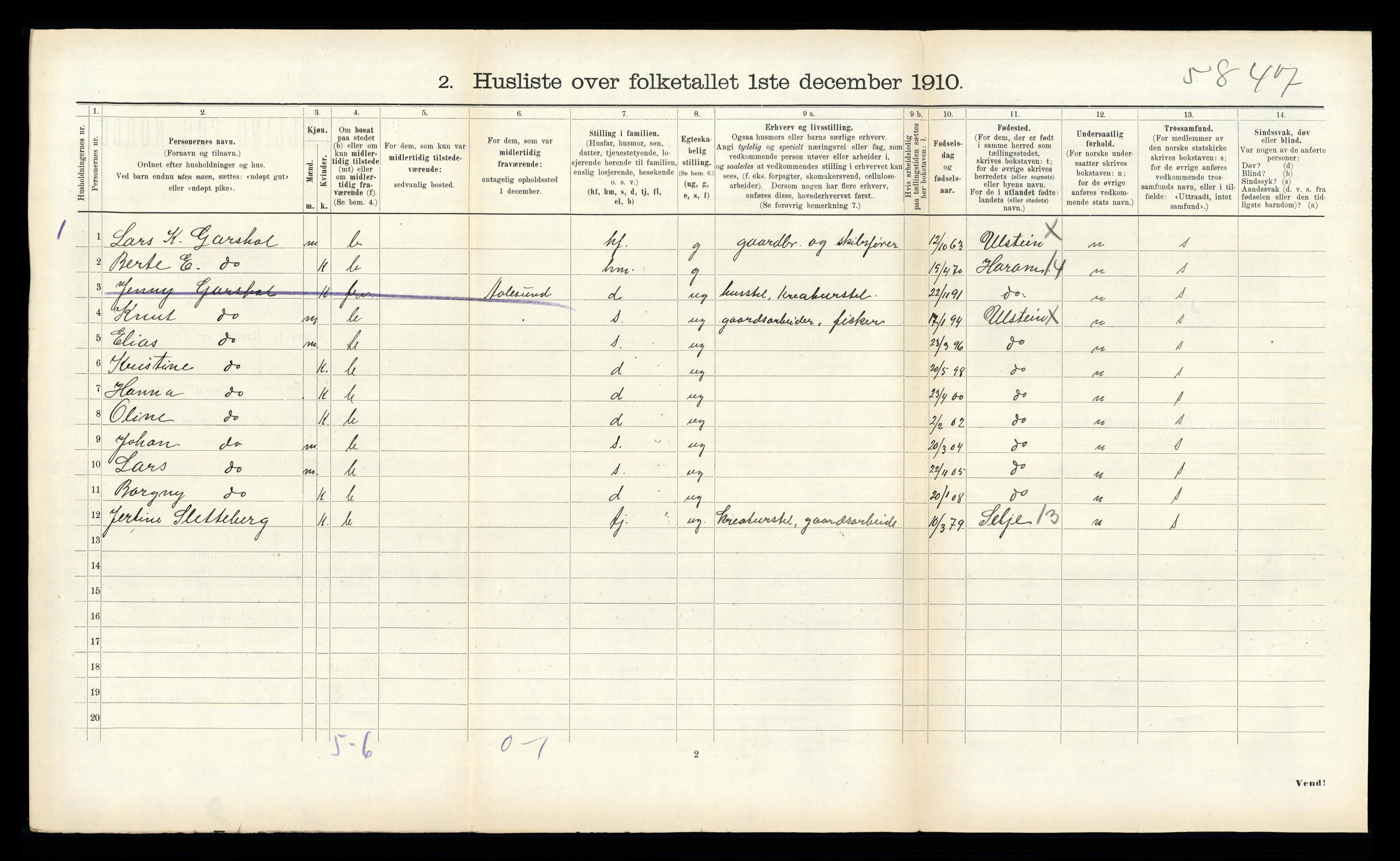 RA, 1910 census for Ulstein, 1910, p. 353