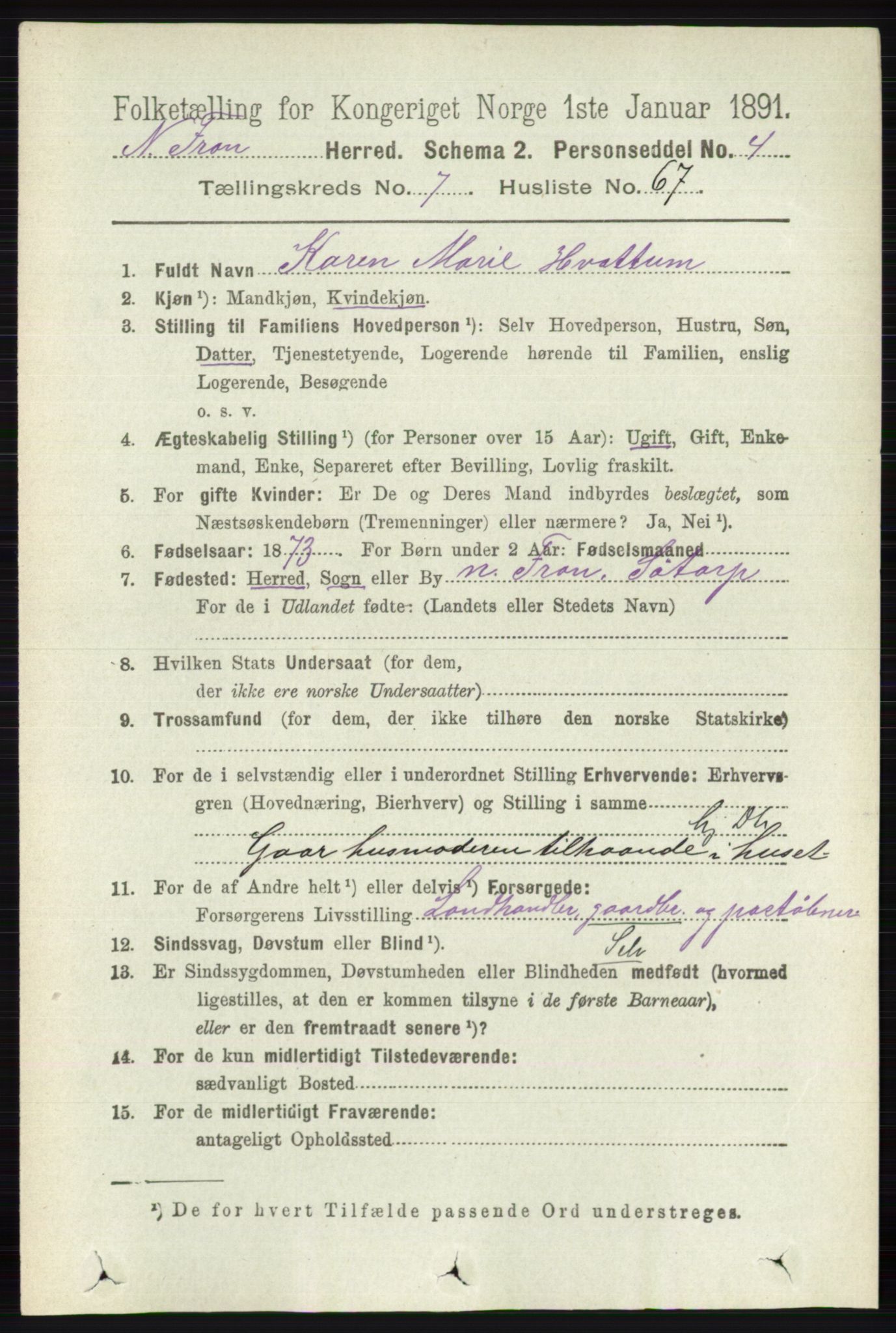 RA, 1891 census for 0518 Nord-Fron, 1891, p. 3227