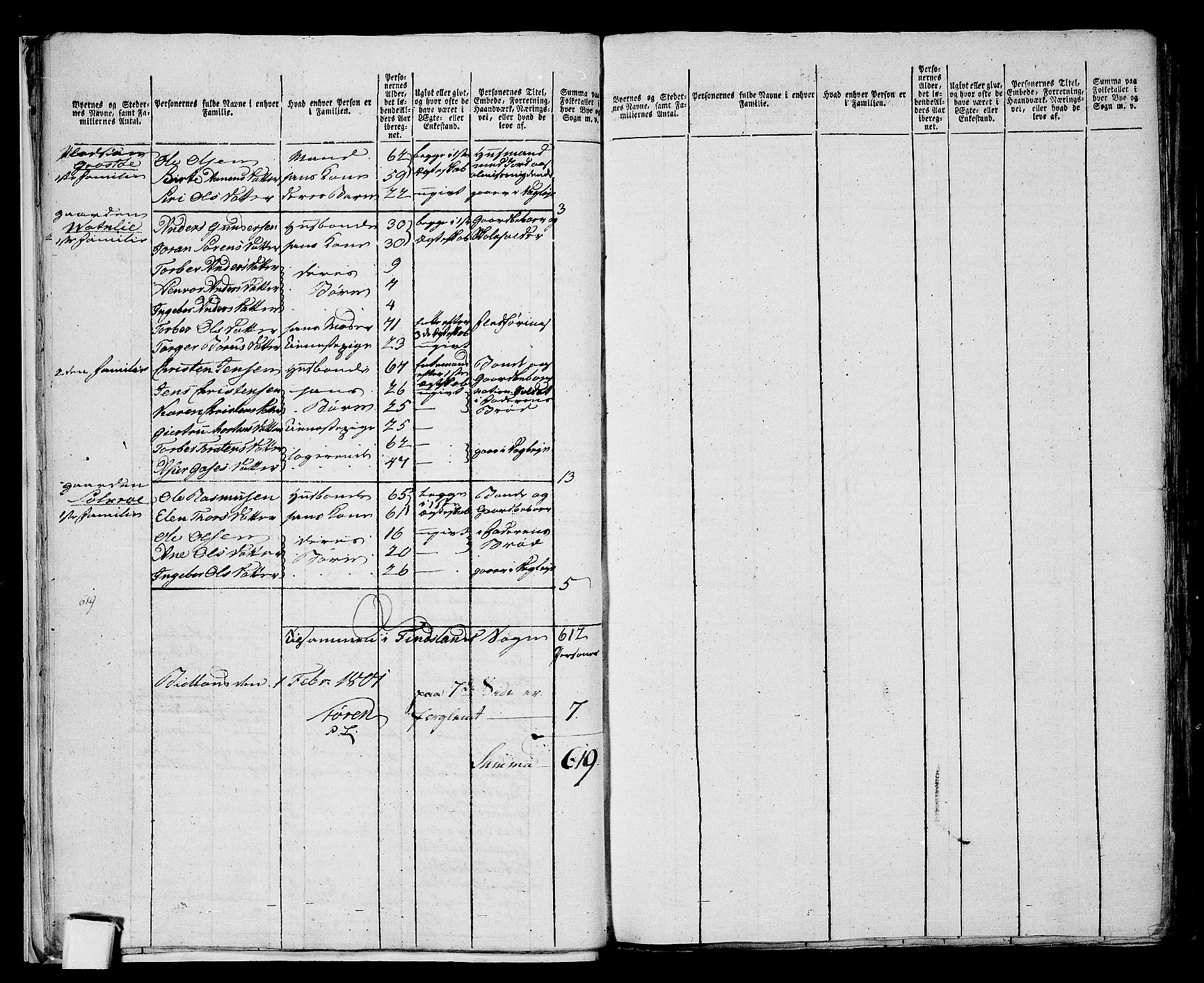 RA, 1801 census for 1024P Bjelland, 1801, p. 214b-215a