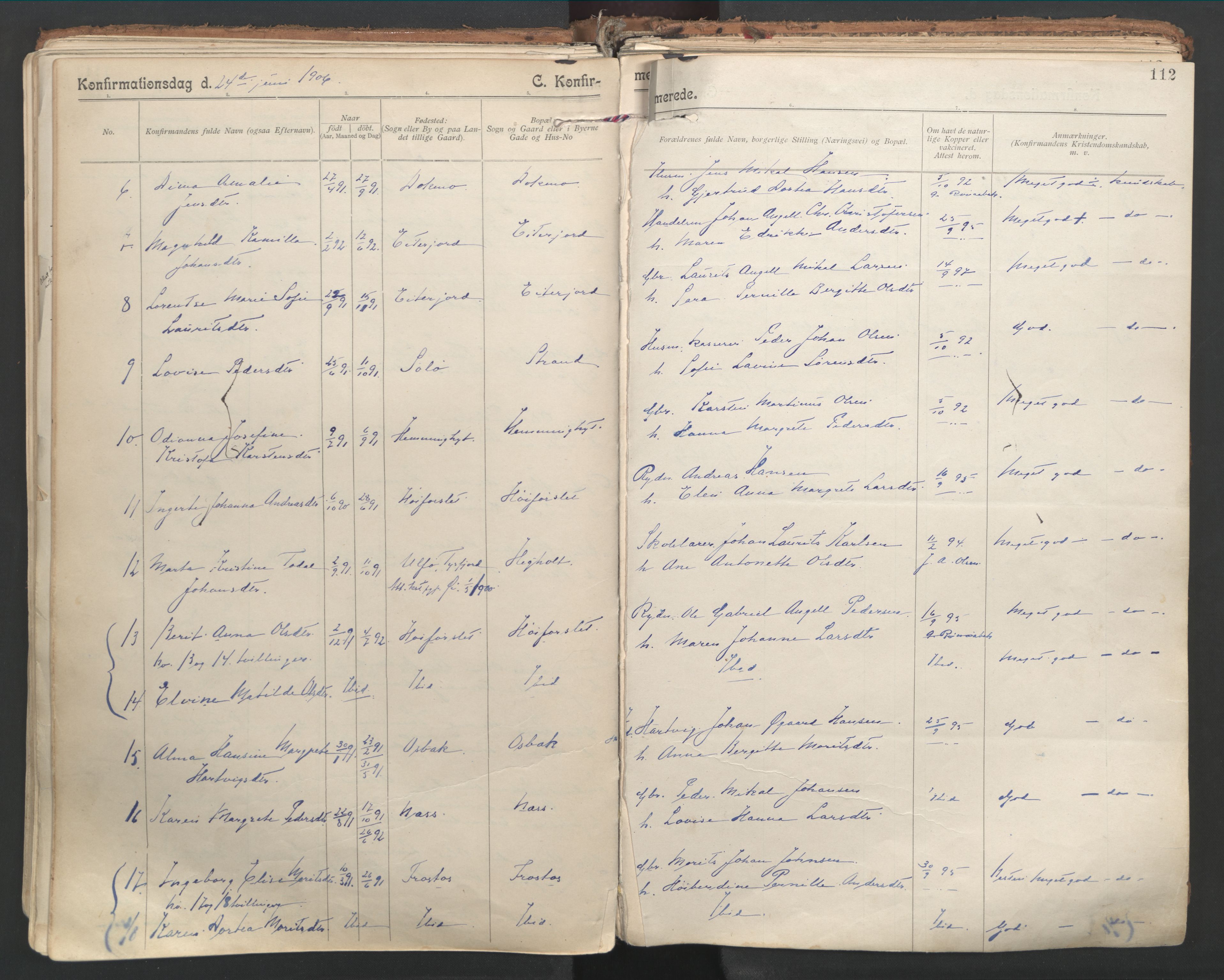 Ministerialprotokoller, klokkerbøker og fødselsregistre - Nordland, SAT/A-1459/846/L0647: Parish register (official) no. 846A05, 1902-1915, p. 112