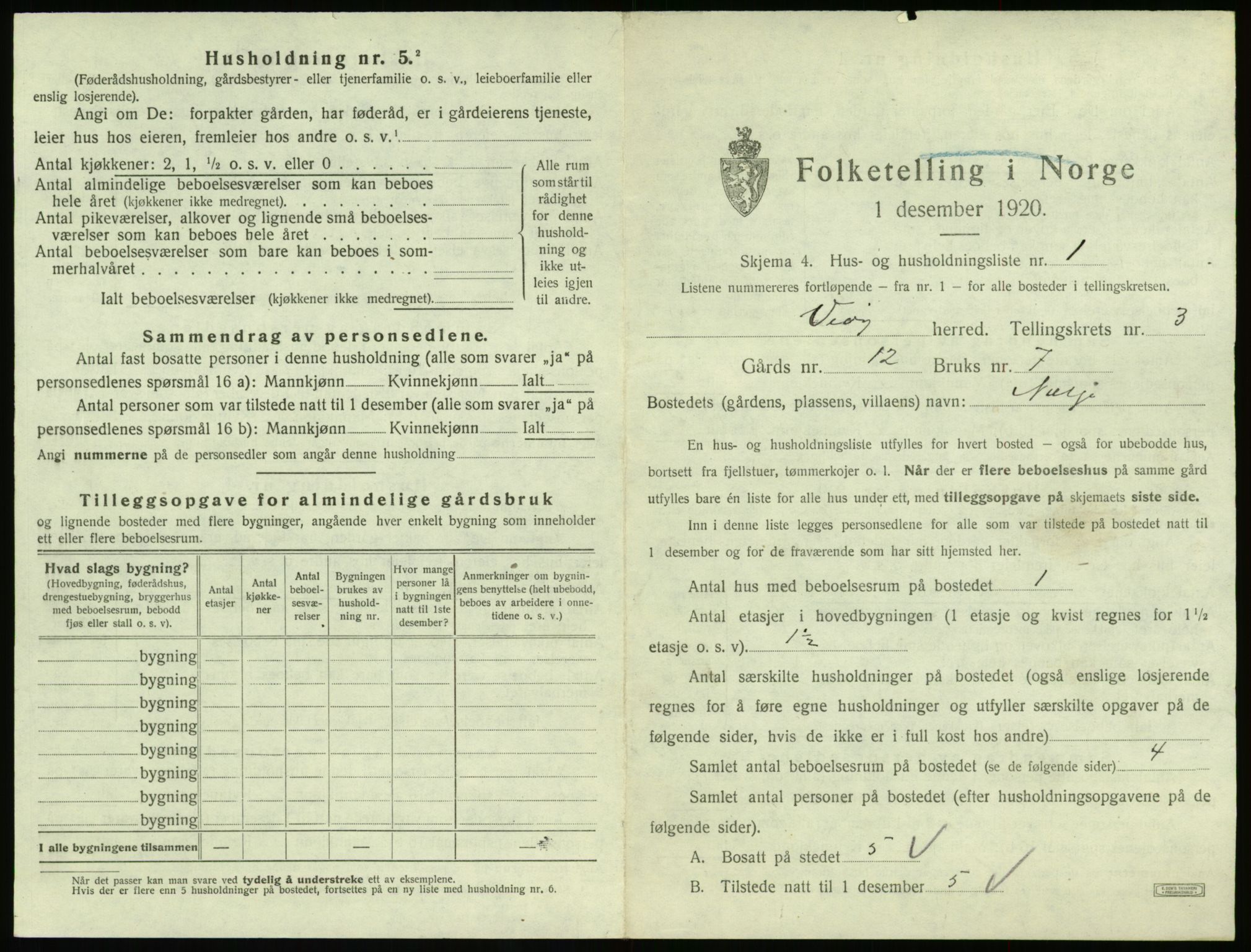 SAT, 1920 census for Veøy, 1920, p. 173