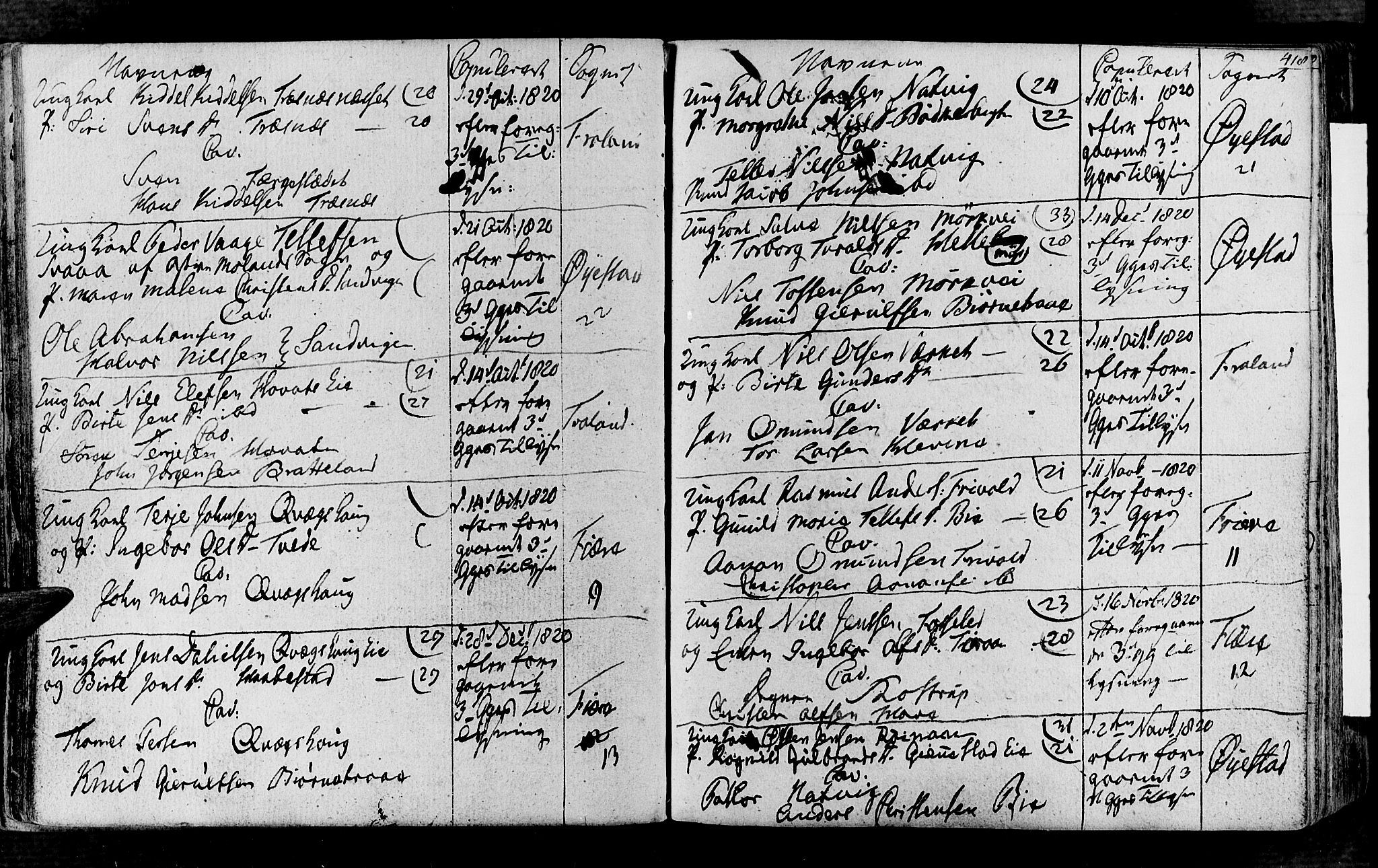 Øyestad sokneprestkontor, SAK/1111-0049/F/Fa/L0011: Parish register (official) no. A 11, 1805-1824, p. 418