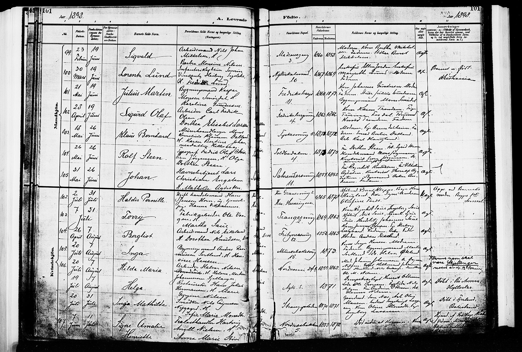 Nykirken Sokneprestembete, AV/SAB-A-77101/H/Hab: Parish register (copy) no. B 3, 1895-1899, p. 101