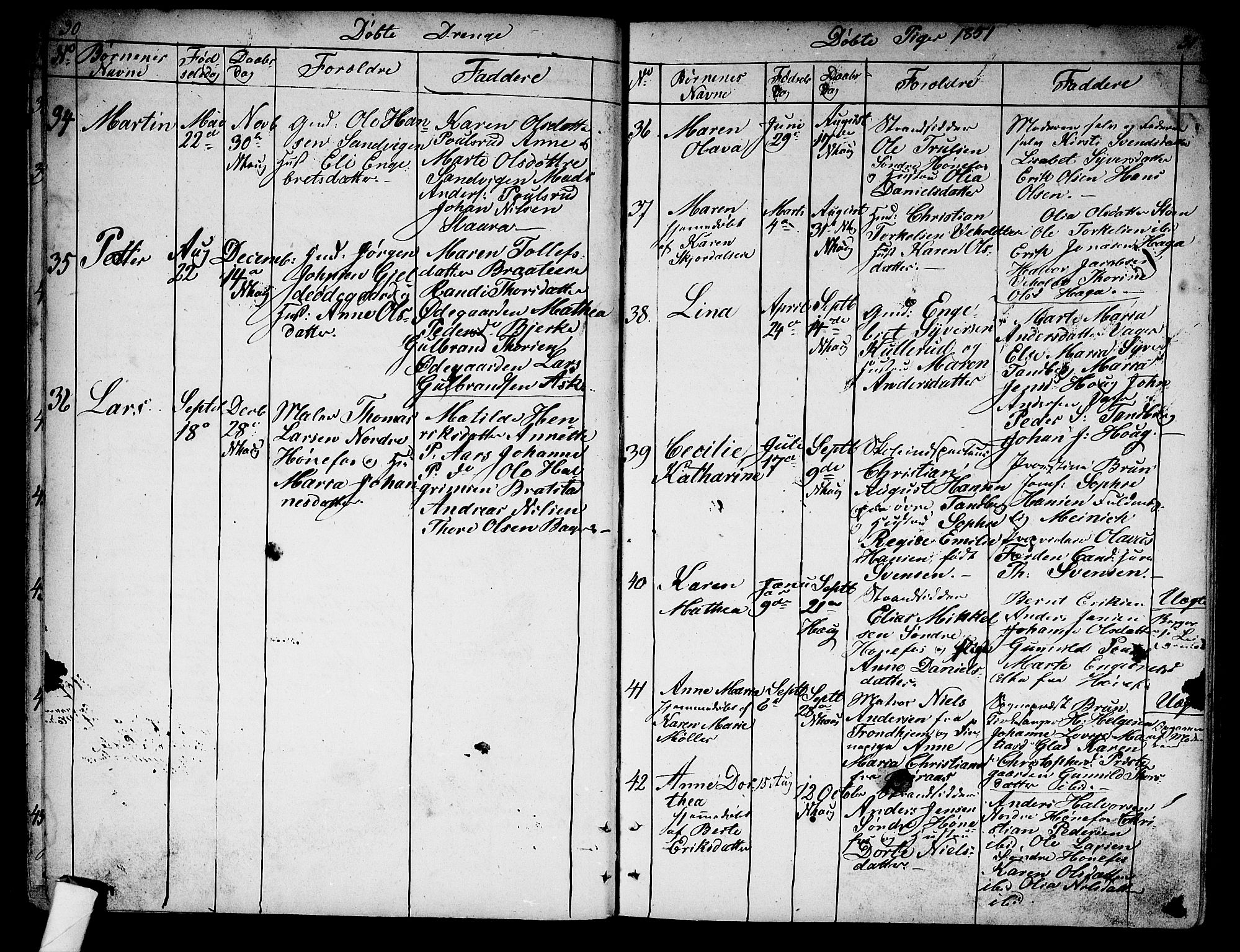 Norderhov kirkebøker, AV/SAKO-A-237/G/Ga/L0005: Parish register (copy) no. I 5, 1849-1863, p. 30-31