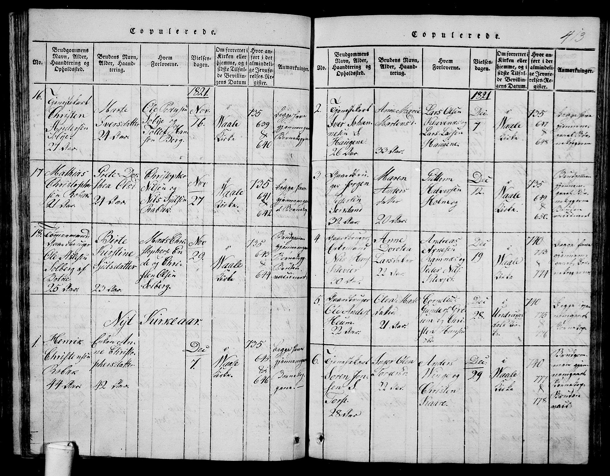 Våle kirkebøker, AV/SAKO-A-334/G/Ga/L0001: Parish register (copy) no. I 1, 1814-1824, p. 412-413