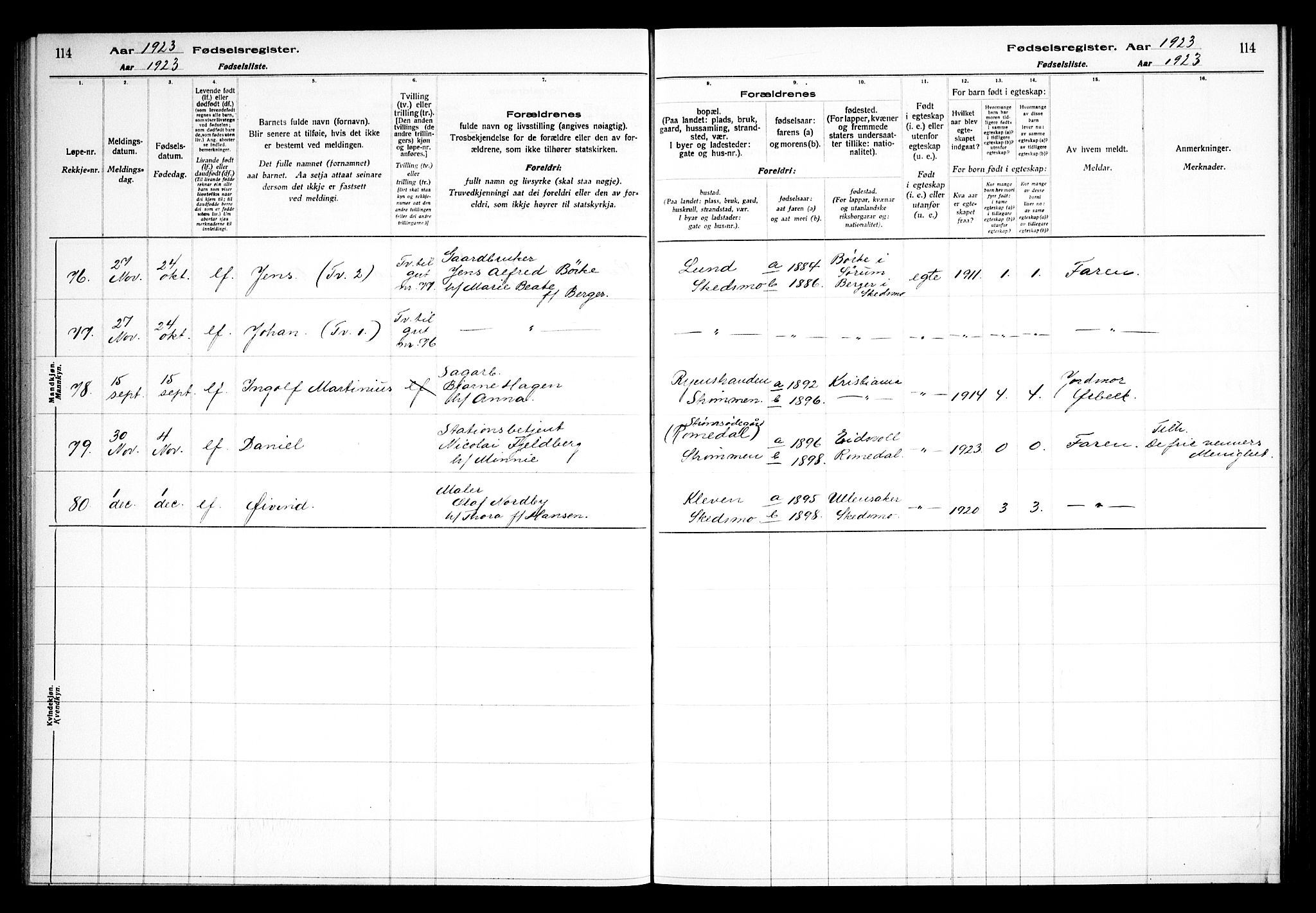 Skedsmo prestekontor Kirkebøker, AV/SAO-A-10033a/J/Ja/L0001: Birth register no. I 1, 1916-1931, p. 114