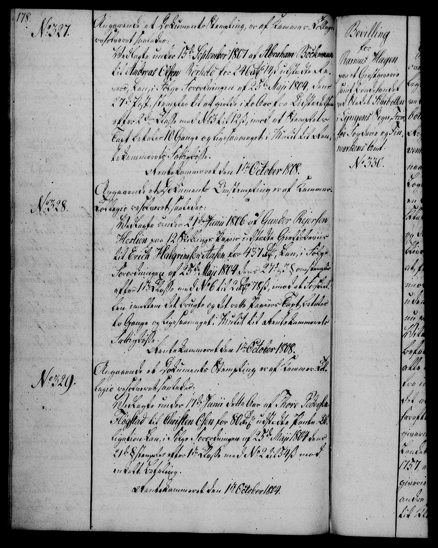 Rentekammeret, Kammerkanselliet, RA/EA-3111/G/Gg/Gga/L0019: Norsk ekspedisjonsprotokoll med register (merket RK 53.19), 1807-1810, p. 178