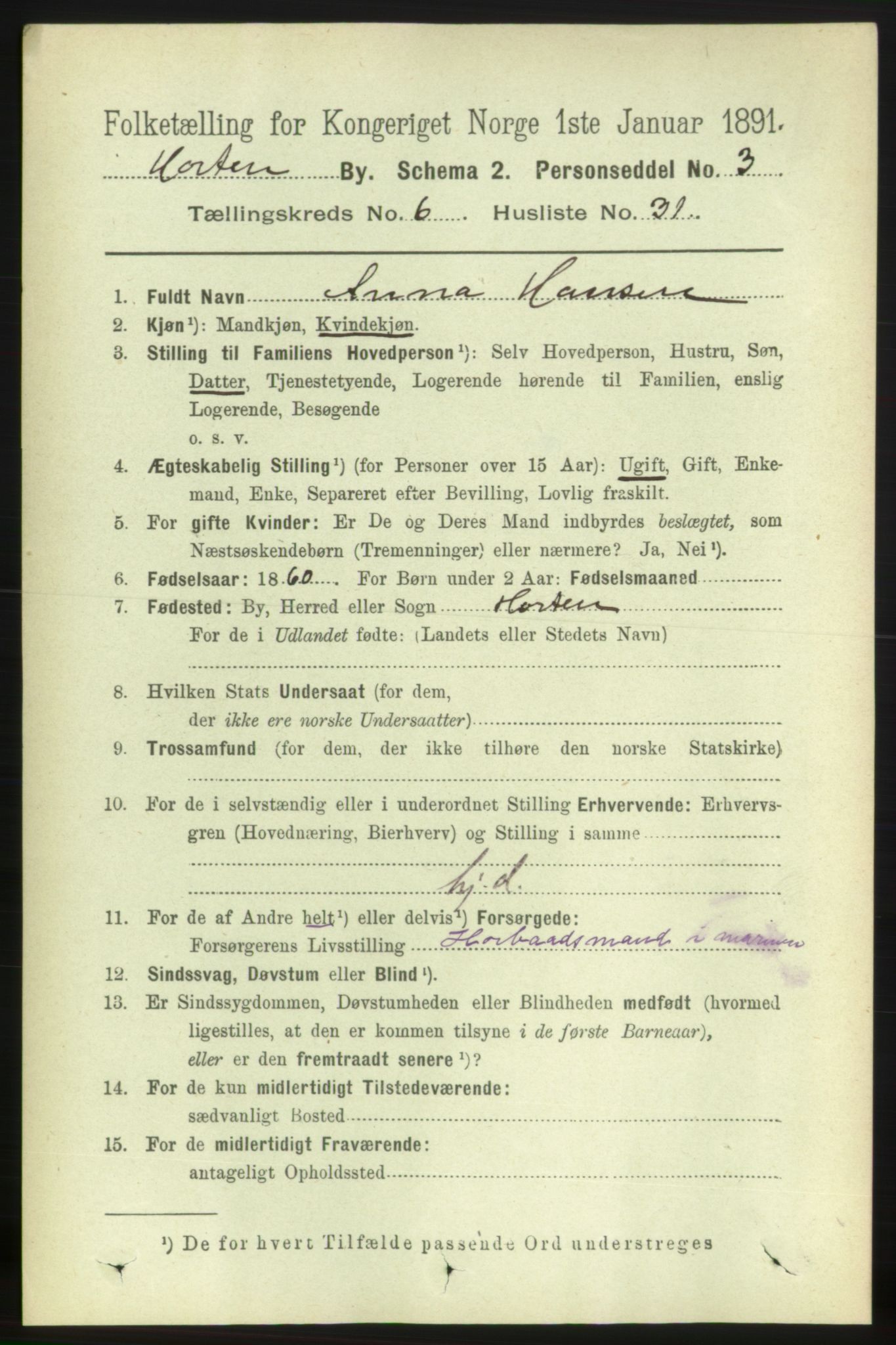 RA, 1891 census for 0703 Horten, 1891, p. 4035