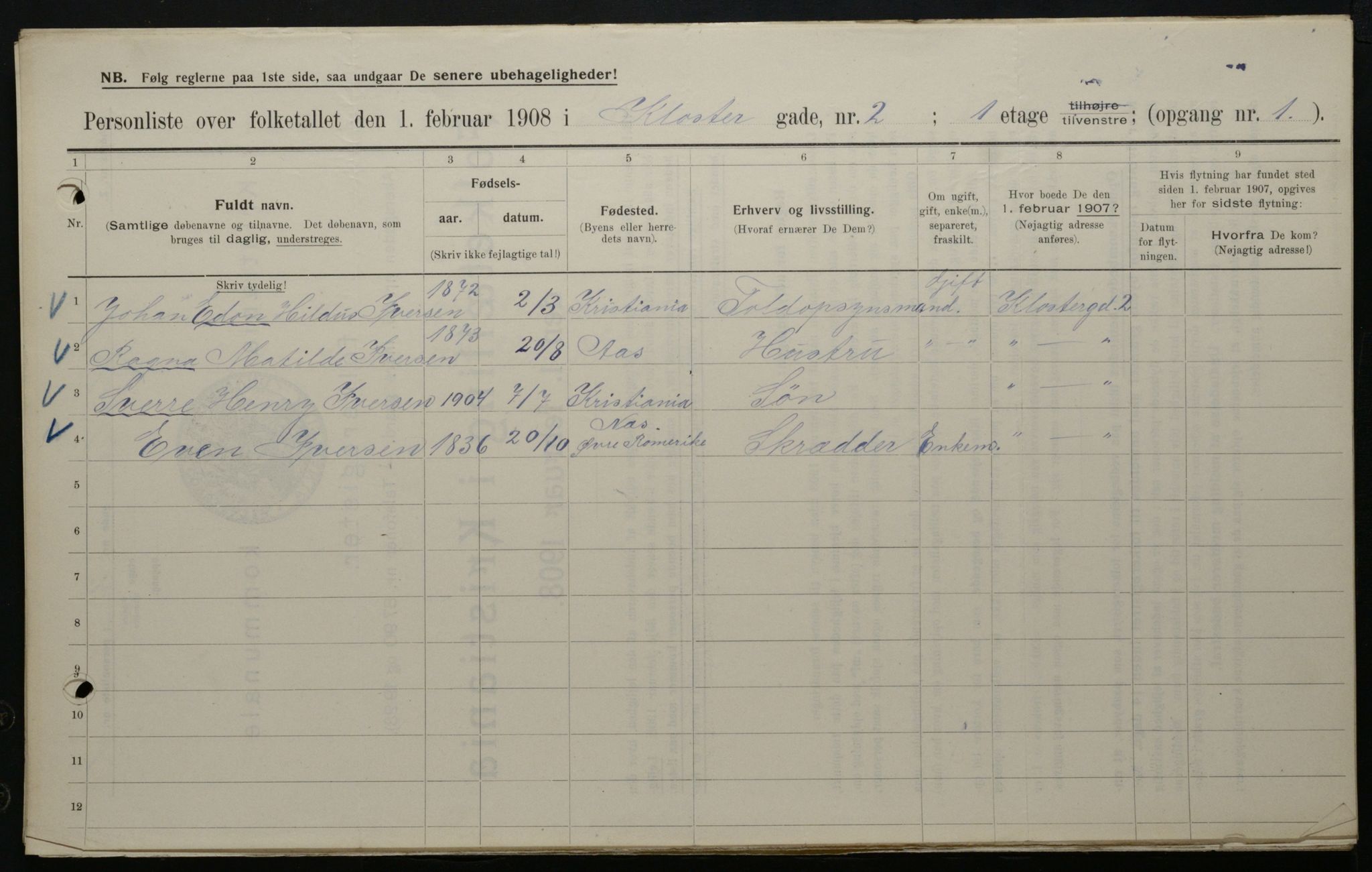 OBA, Municipal Census 1908 for Kristiania, 1908, p. 46553