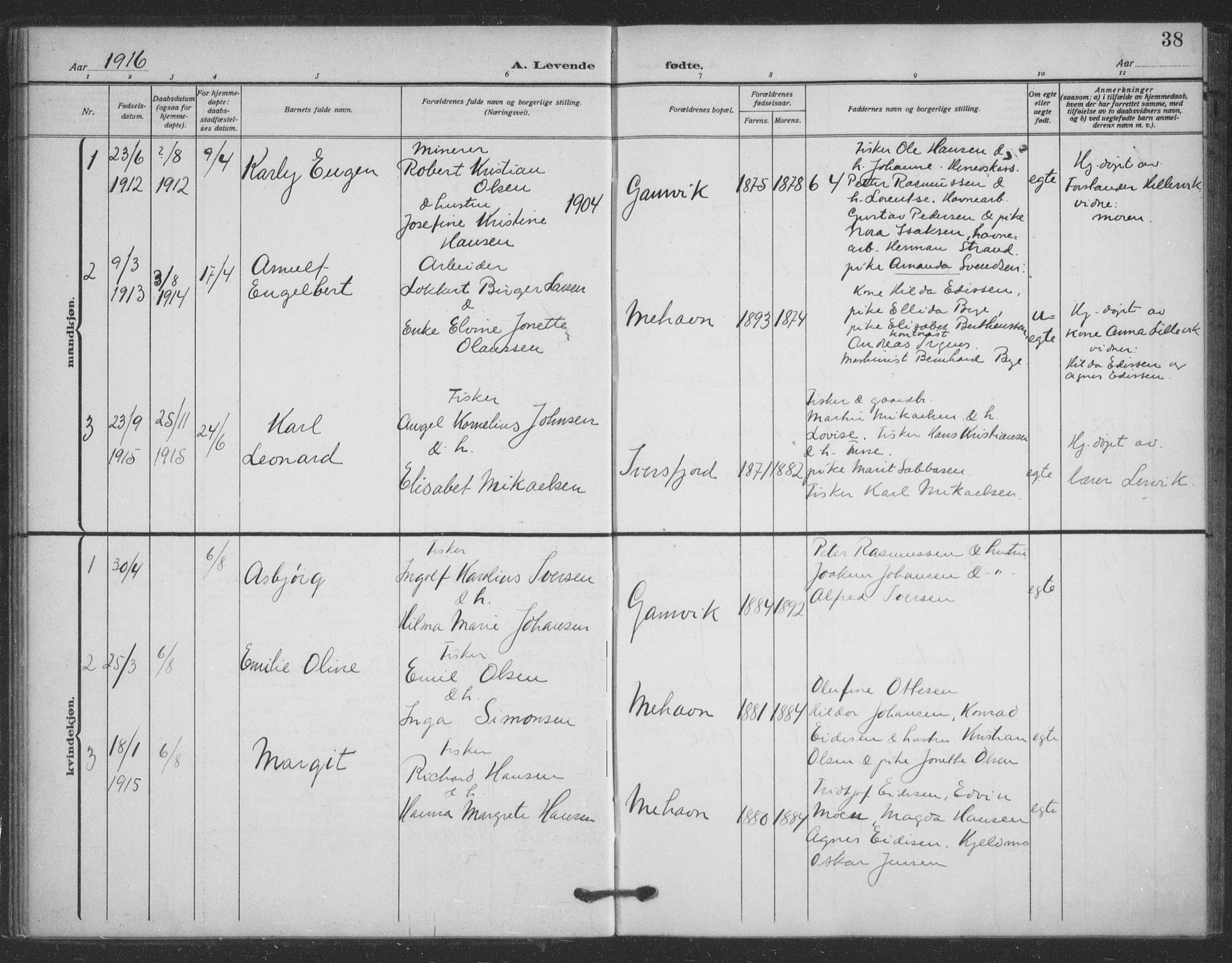 Tana sokneprestkontor, SATØ/S-1334/H/Ha/L0008kirke: Parish register (official) no. 8, 1908-1920, p. 38