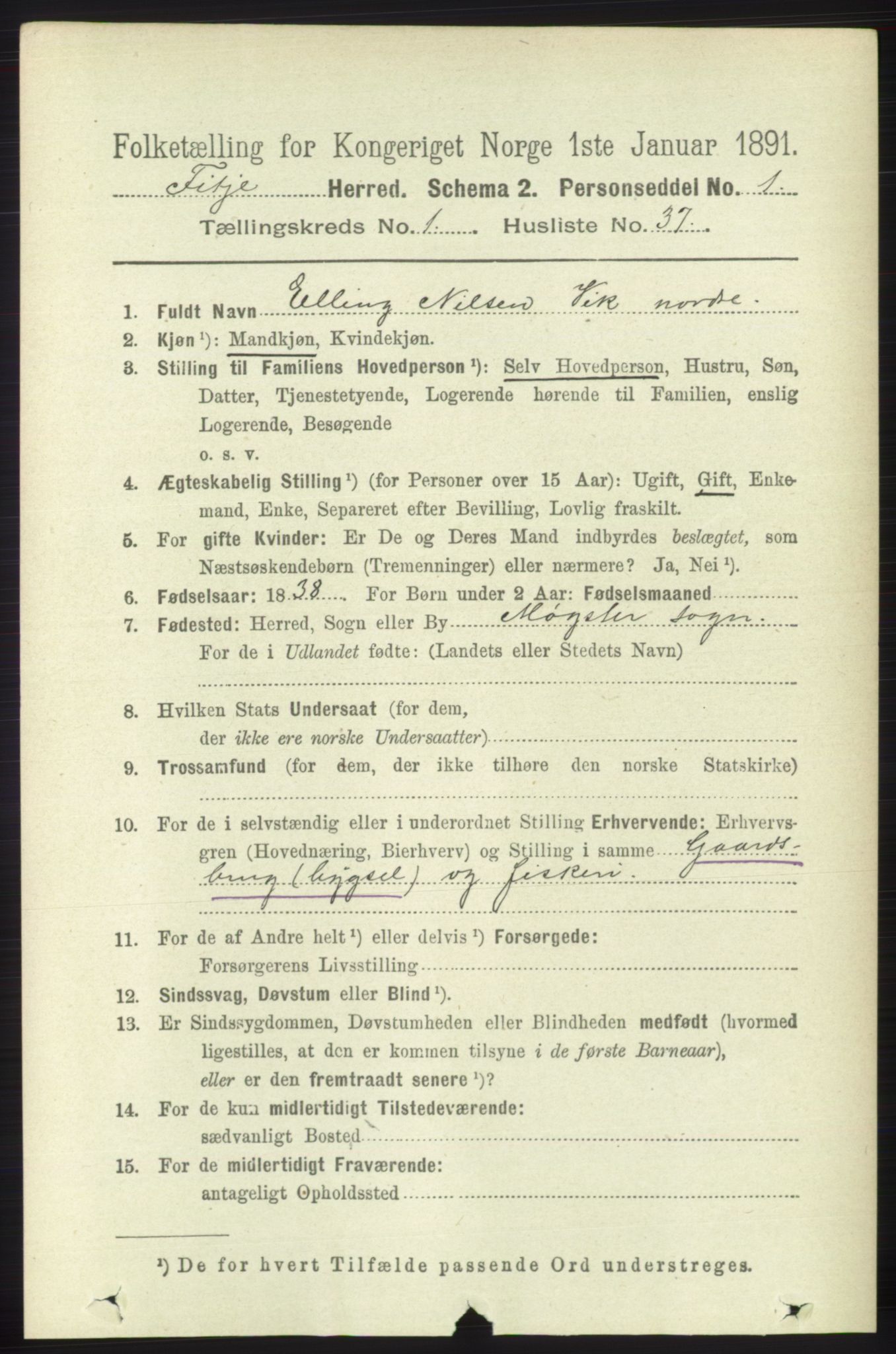 RA, 1891 census for 1222 Fitjar, 1891, p. 301