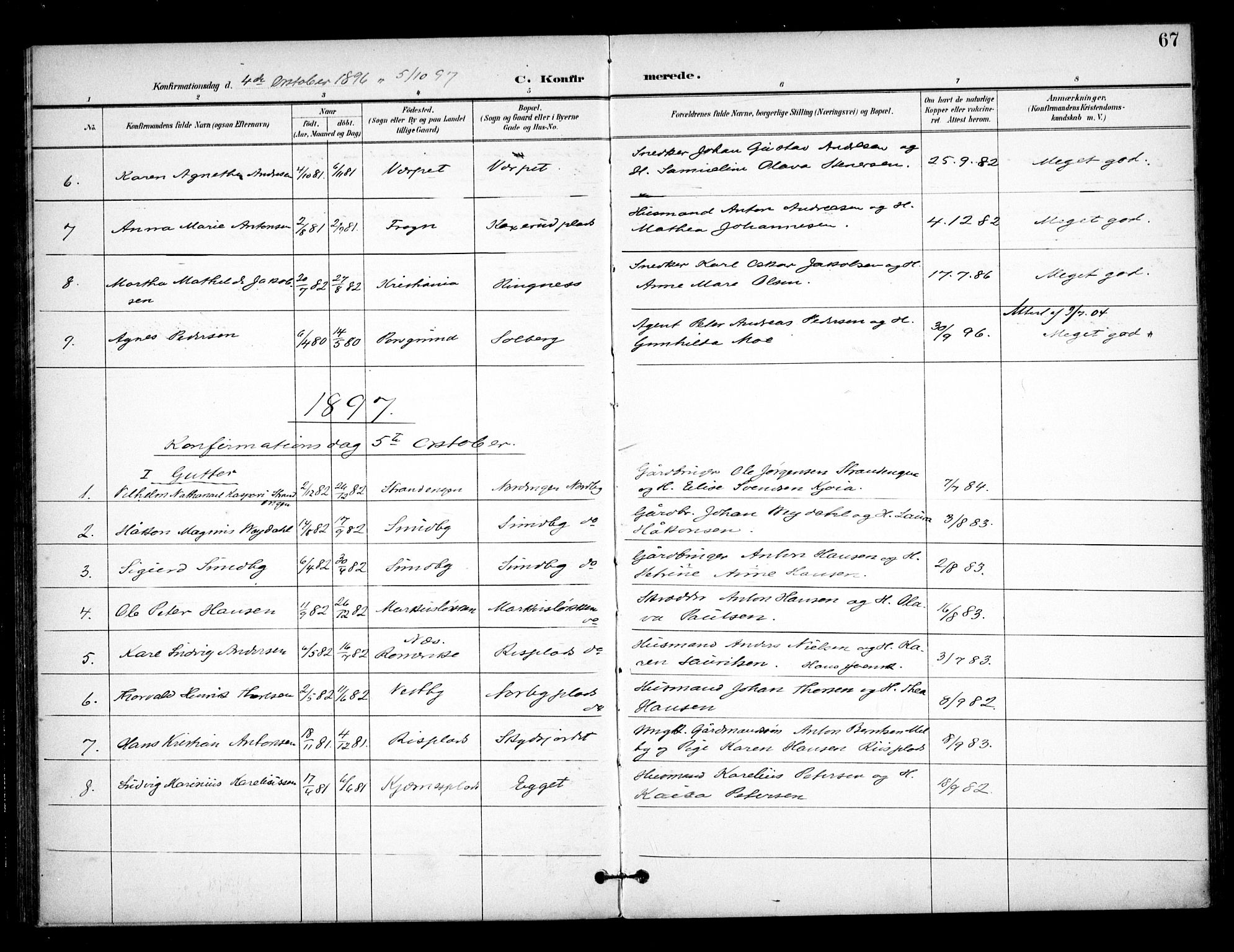 Ås prestekontor Kirkebøker, SAO/A-10894/F/Fb/L0002: Parish register (official) no. II 2, 1895-1916, p. 67