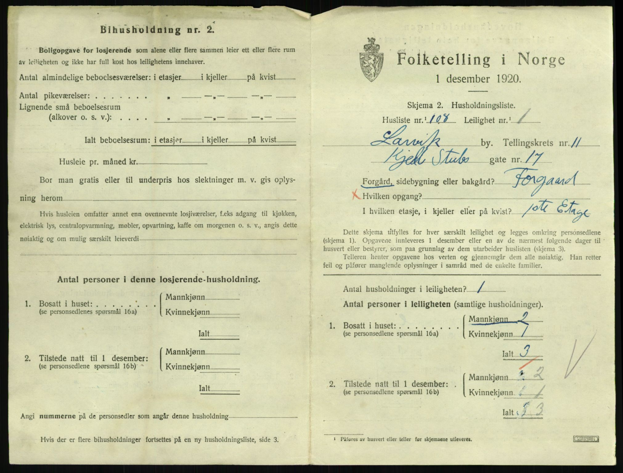 SAKO, 1920 census for Larvik, 1920, p. 8374