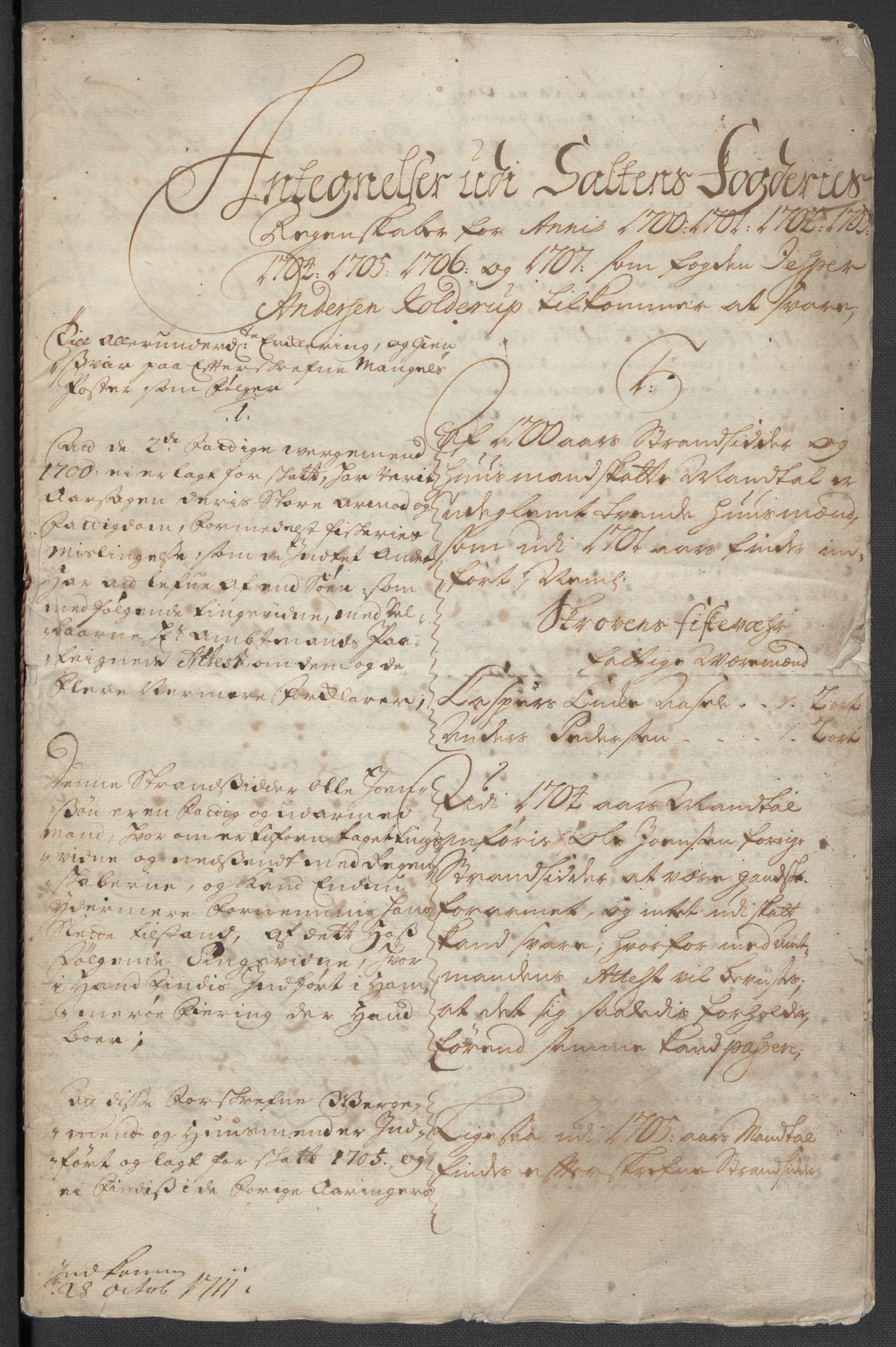 Rentekammeret inntil 1814, Reviderte regnskaper, Fogderegnskap, AV/RA-EA-4092/R66/L4581: Fogderegnskap Salten, 1707-1710, p. 106