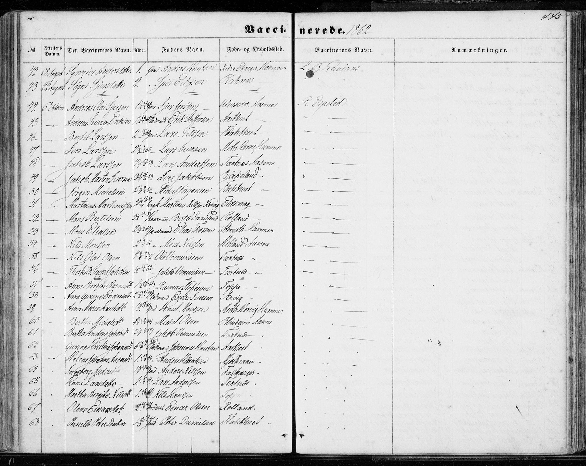 Hamre sokneprestembete, AV/SAB-A-75501/H/Ha/Haa/Haaa/L0014: Parish register (official) no. A 14, 1858-1872, p. 445