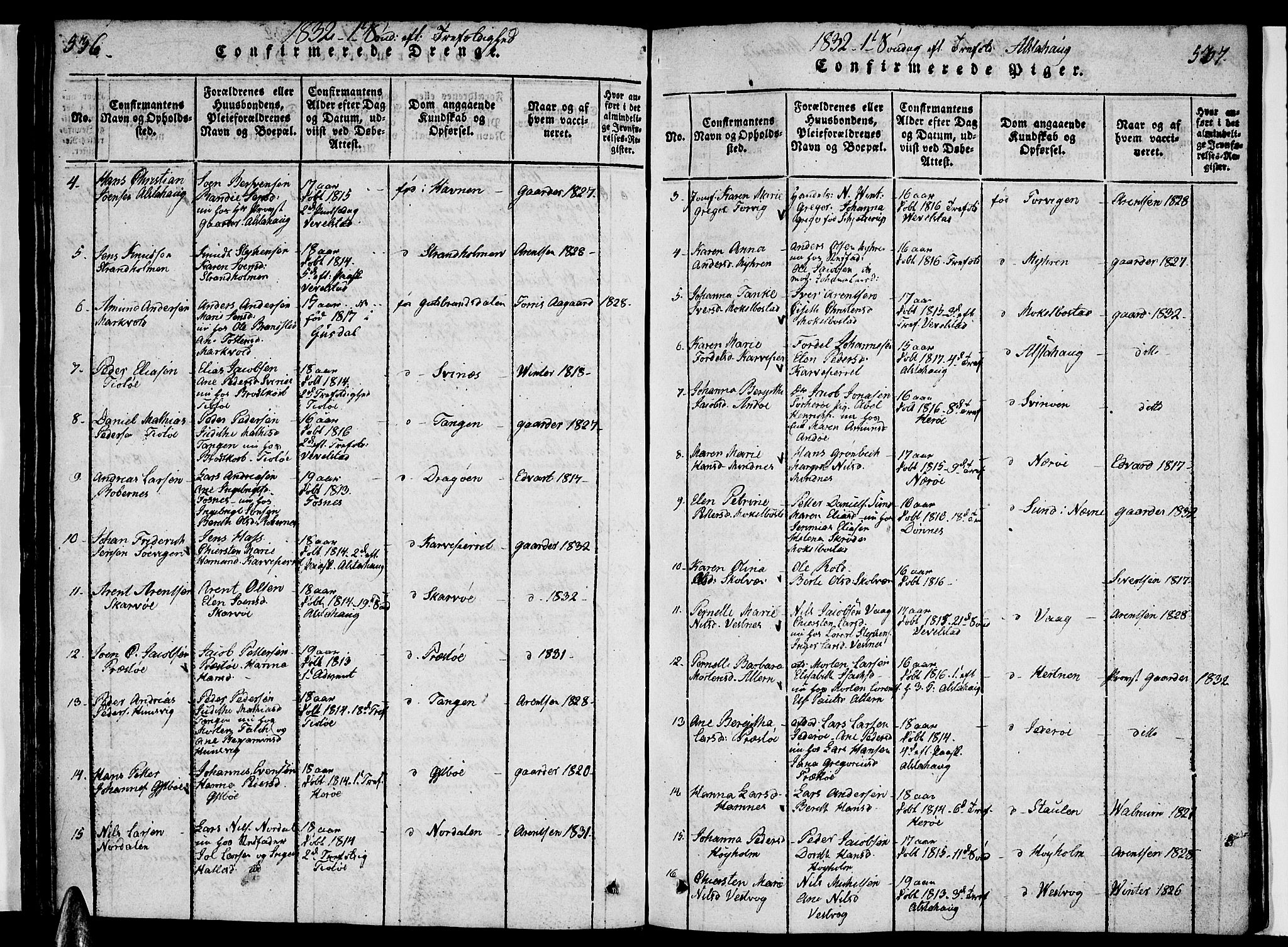 Ministerialprotokoller, klokkerbøker og fødselsregistre - Nordland, AV/SAT-A-1459/830/L0457: Parish register (copy) no. 830C01 /1, 1820-1842, p. 536-537