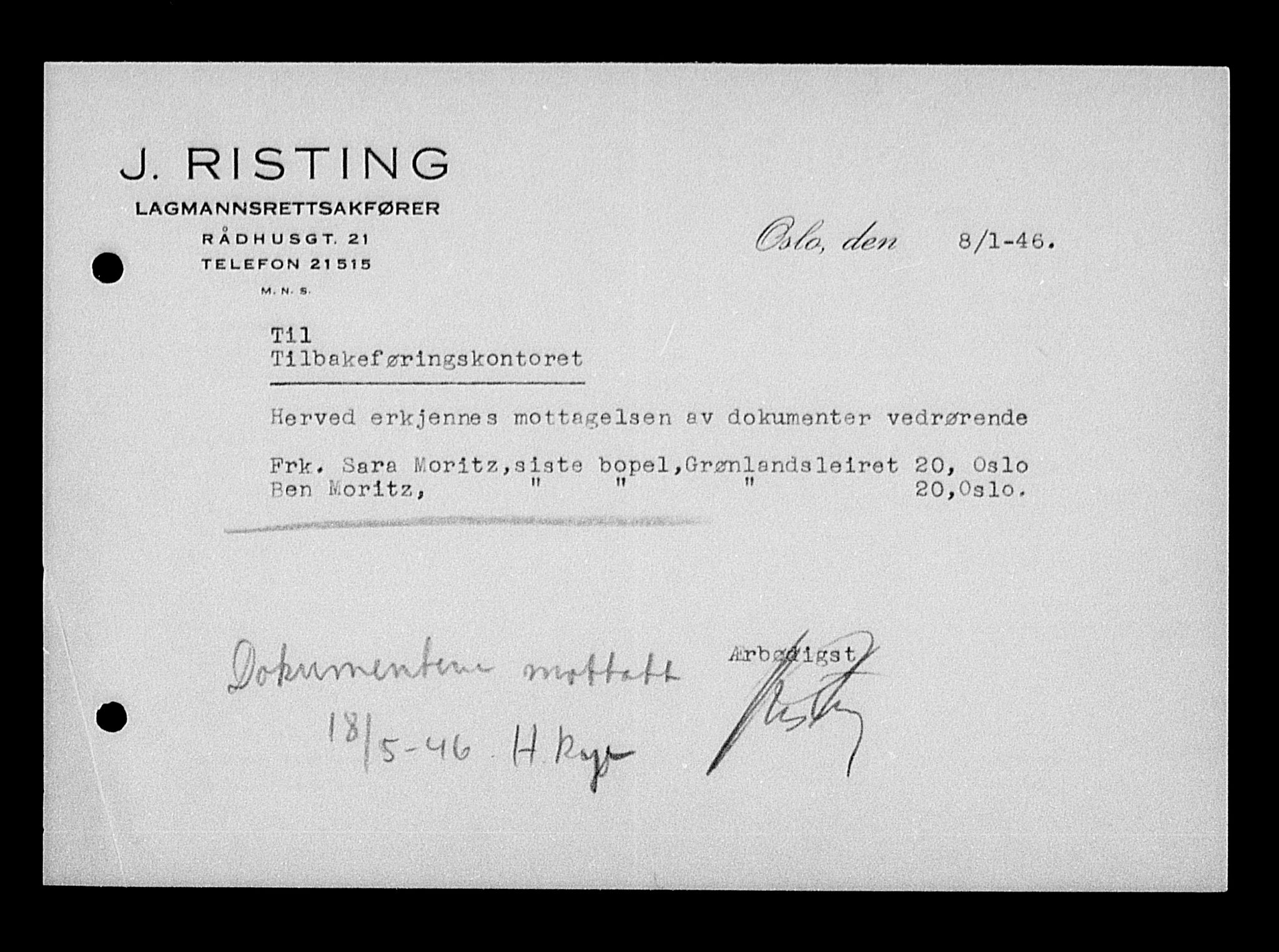 Justisdepartementet, Tilbakeføringskontoret for inndratte formuer, AV/RA-S-1564/H/Hc/Hcc/L0966: --, 1945-1947, p. 87