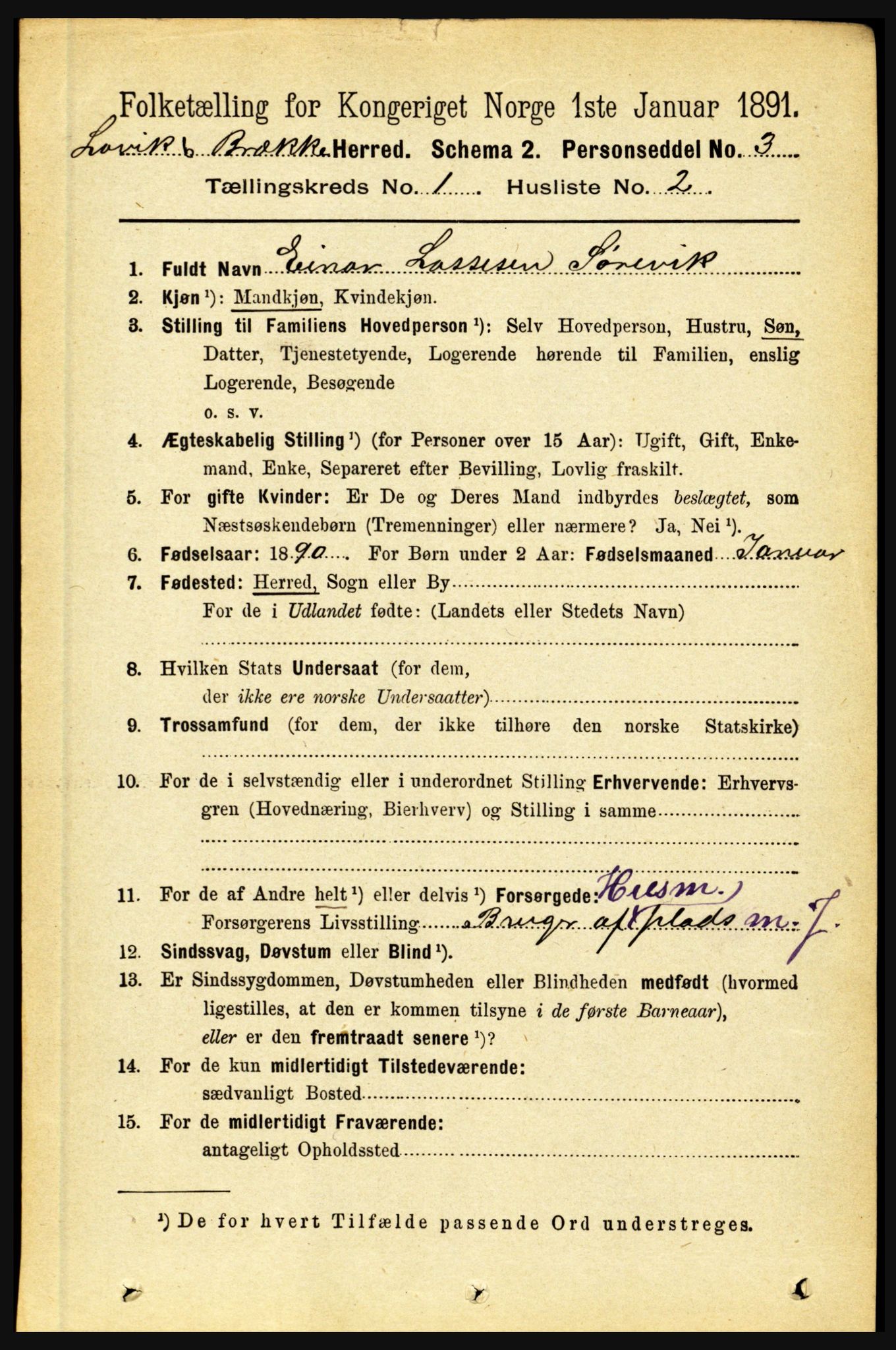 RA, 1891 census for 1415 Lavik og Brekke, 1891, p. 74