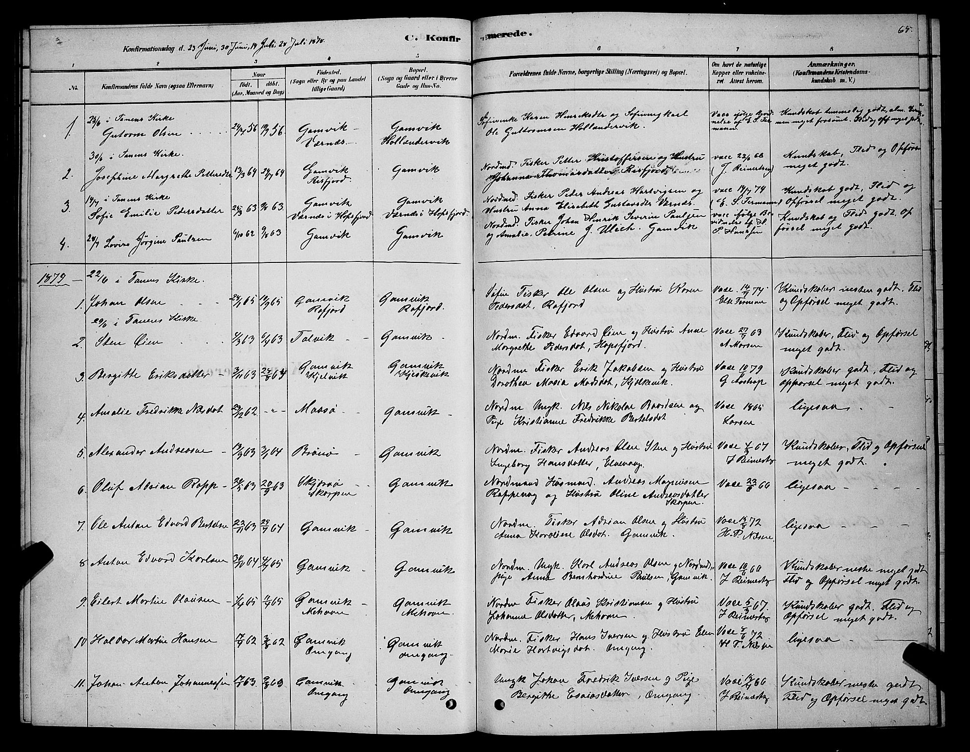 Tana sokneprestkontor, AV/SATØ-S-1334/H/Hb/L0005klokker: Parish register (copy) no. 5, 1878-1891, p. 65